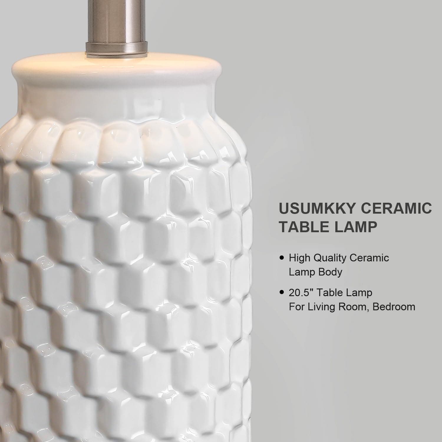 USumkky 20.5" White Modern Ceramic Bedside Lamps Set of 2 Small Table Lamp - Thumbnail 3