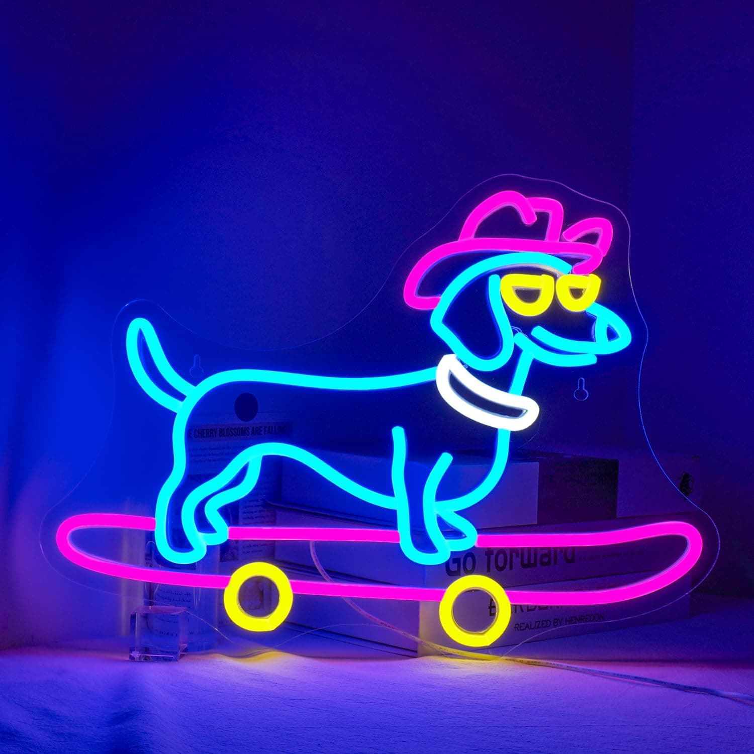 Lucunstar Dachshund Skateboard Neon Sign USB LED Light Wall Decor