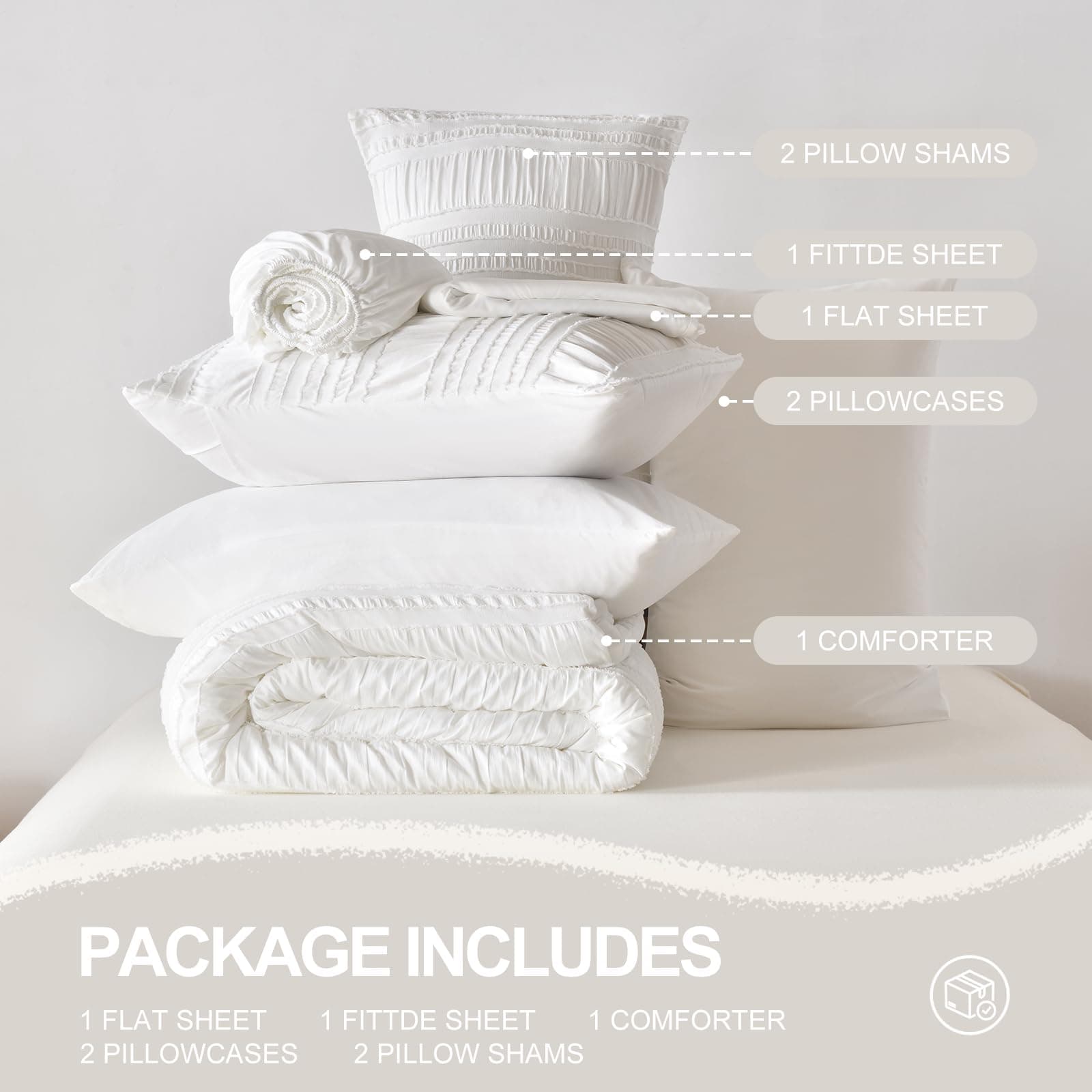 DHSFKBE White King 7 Piece Tufted Comforter Set Bed in a Bag Microfiber - Thumbnail 7