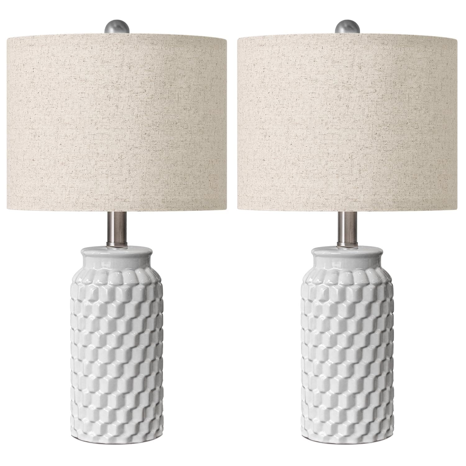 USumkky 20.5" White Modern Ceramic Bedside Lamps Set of 2 Small Table Lamp - Thumbnail 9