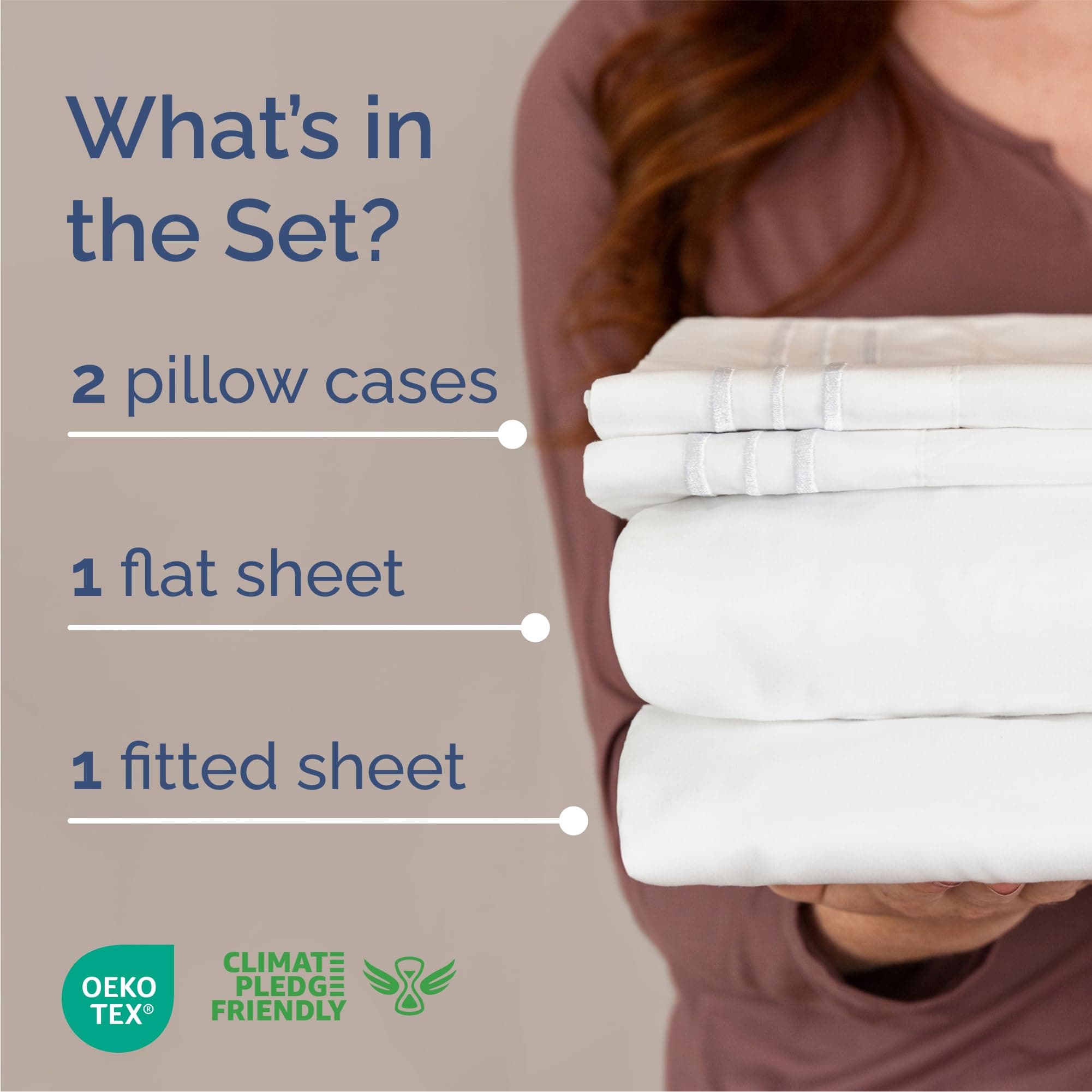 Queen Size 4 Piece Sheet Set White Oeko-Tex Deep Pockets Easy-Fit Wrinkle Free - Thumbnail 2