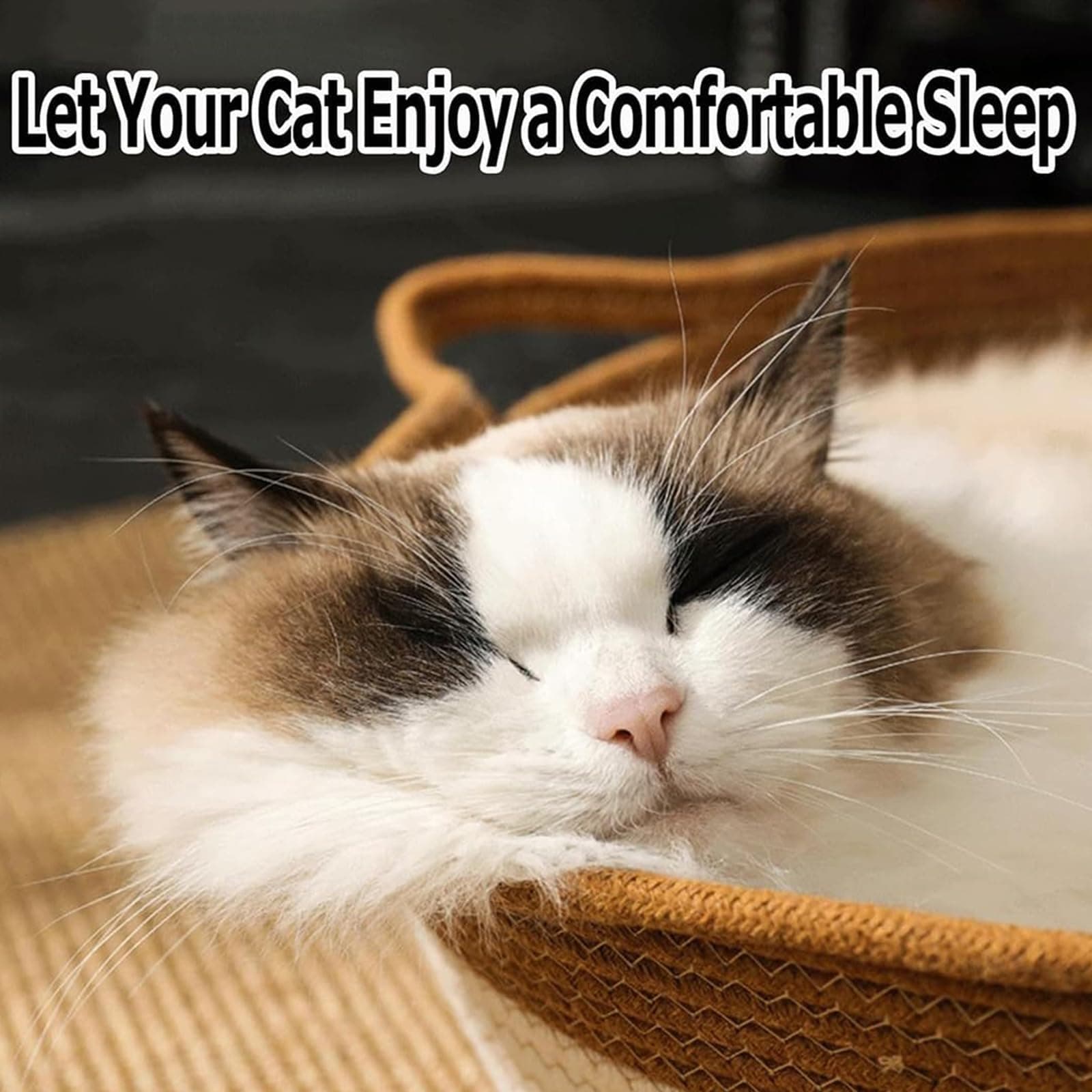 FHKPET Stimuli Handwoven Large Cat Basket Rope Cotton Round Boho Catbed - Thumbnail 7