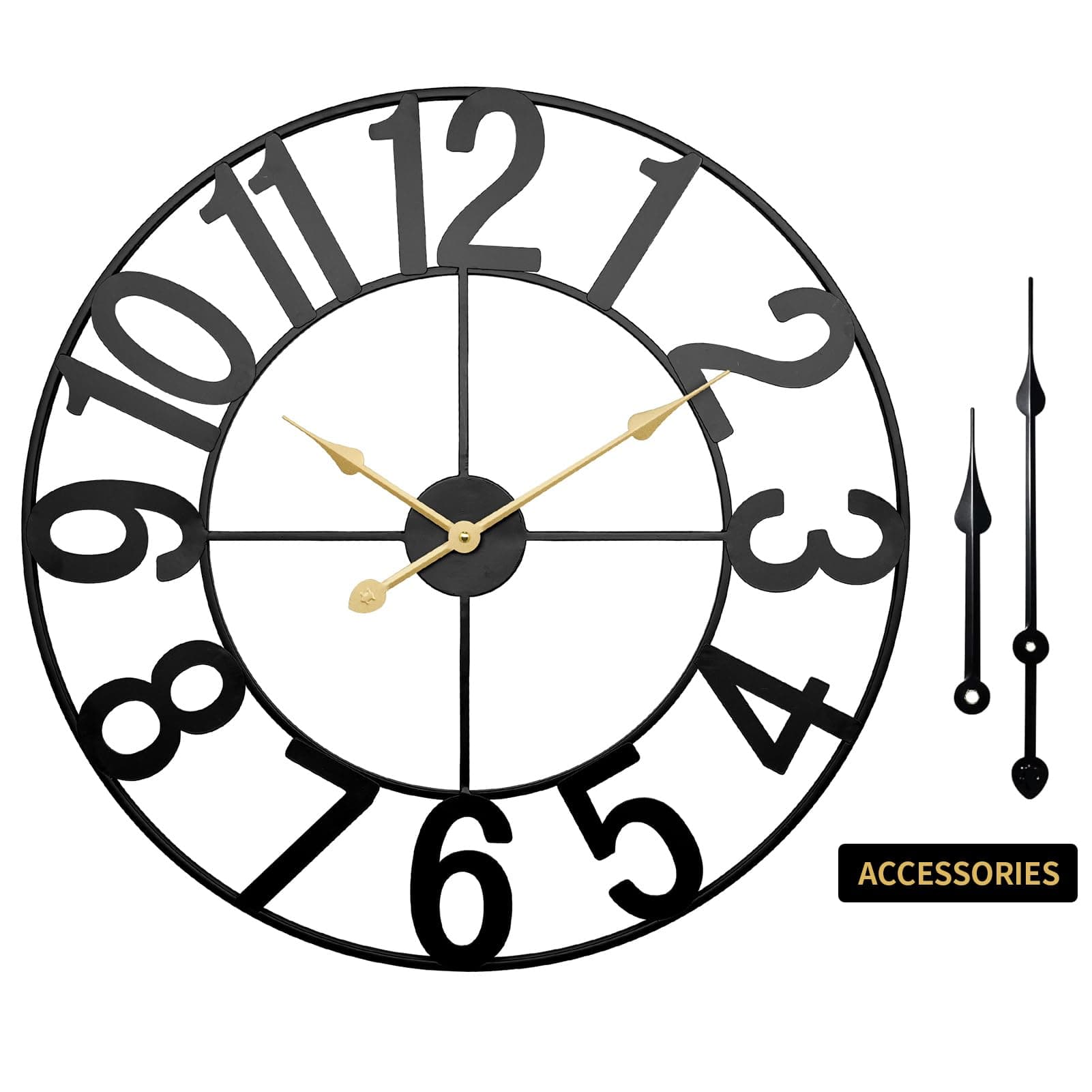 HEBOIX Digital Silent Black Wall Clock 24 Inch Battery Operated - Thumbnail 2