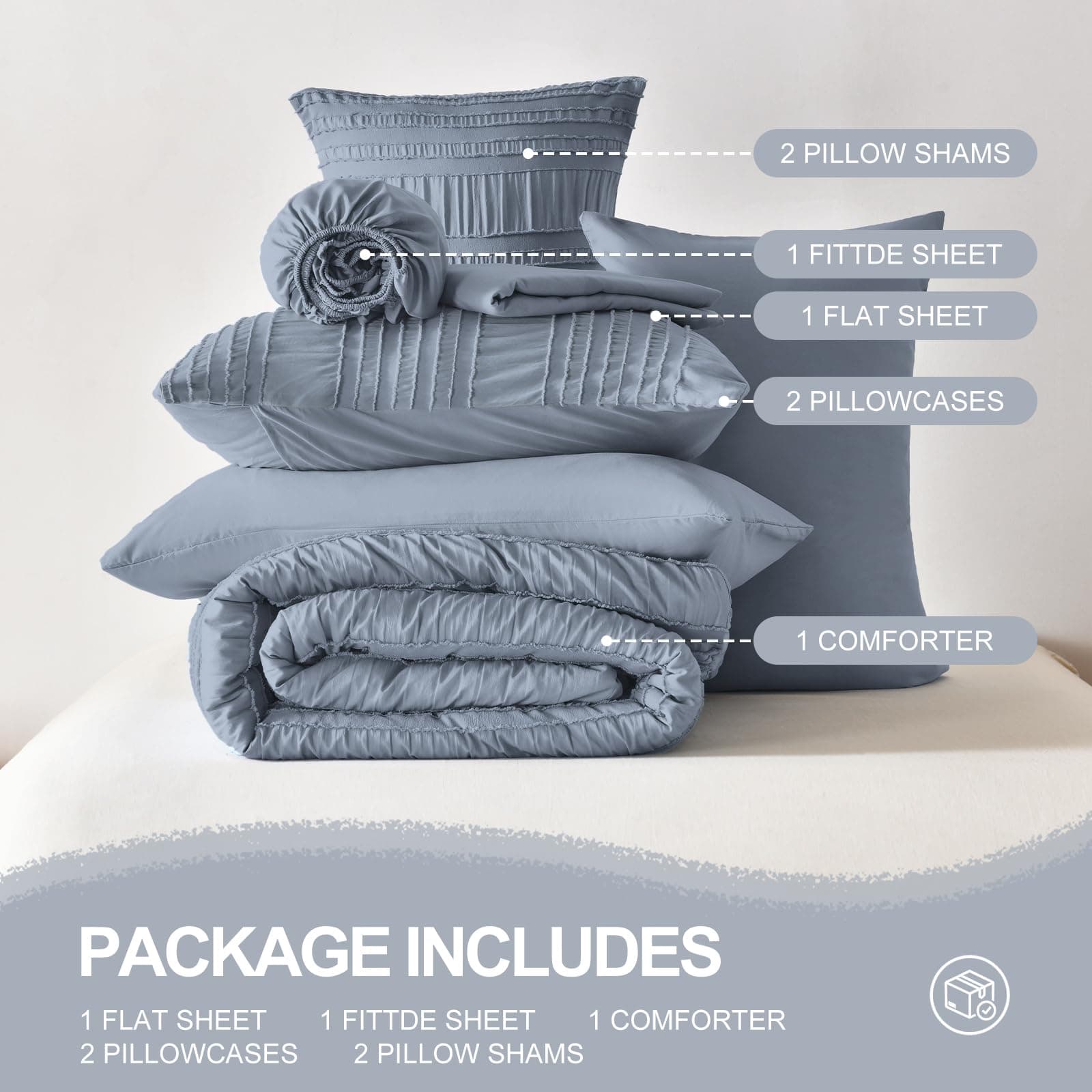 DHSFKBE Blue Tufted Comforter Set Queen Size 7 Piece Bed in a Bag Microfiber - Thumbnail 7