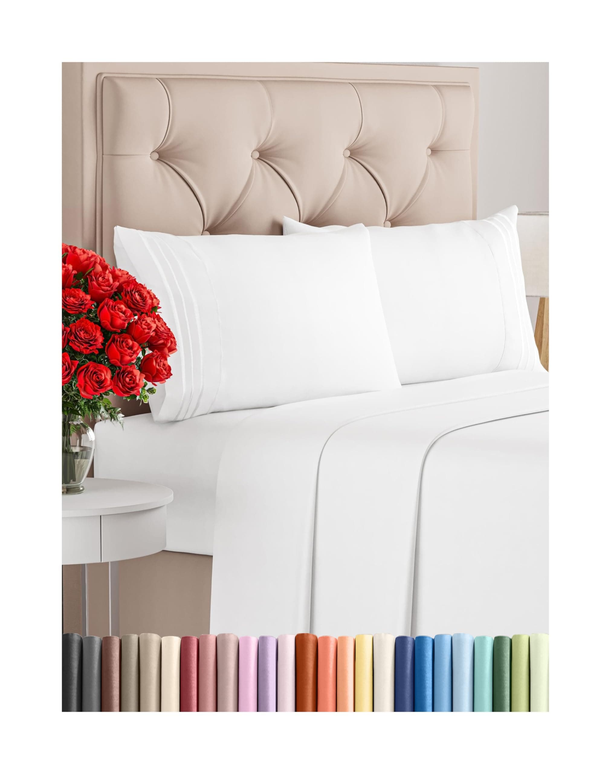 Queen Size 4 Piece Sheet Set White Oeko-Tex Deep Pockets Easy-Fit Wrinkle Free