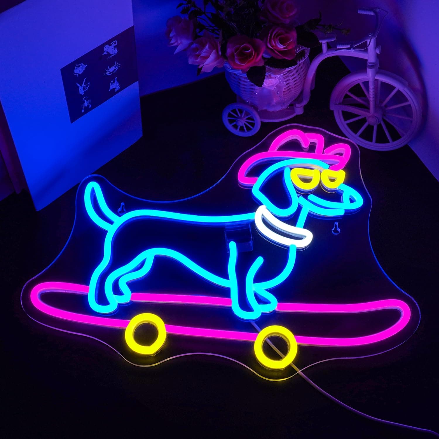 Lucunstar Dachshund Skateboard Neon Sign USB LED Light Wall Decor - Thumbnail 2