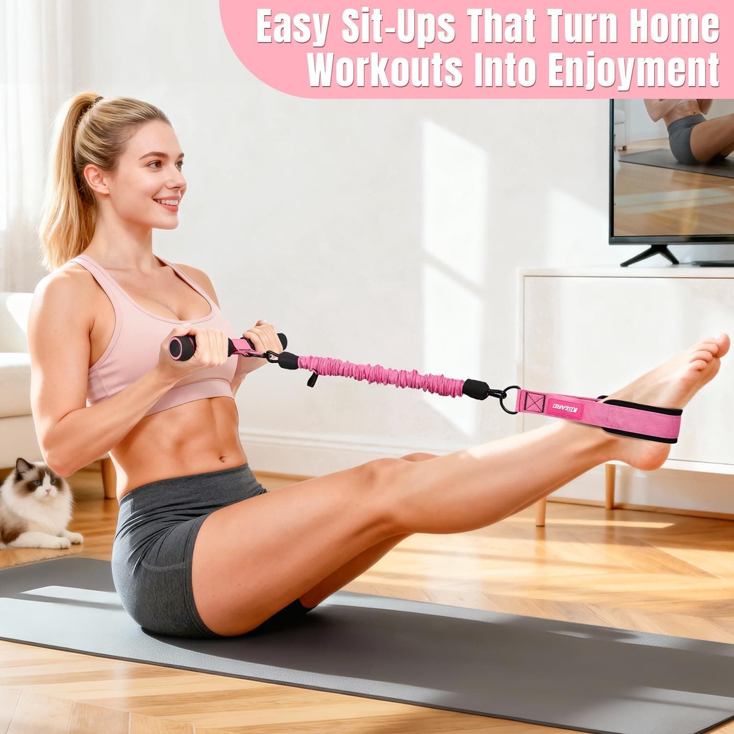 KUZARO Foot Pedal Resistance Band with Handle 3 Tube for Abs Waist Arm Leg - Thumbnail 2