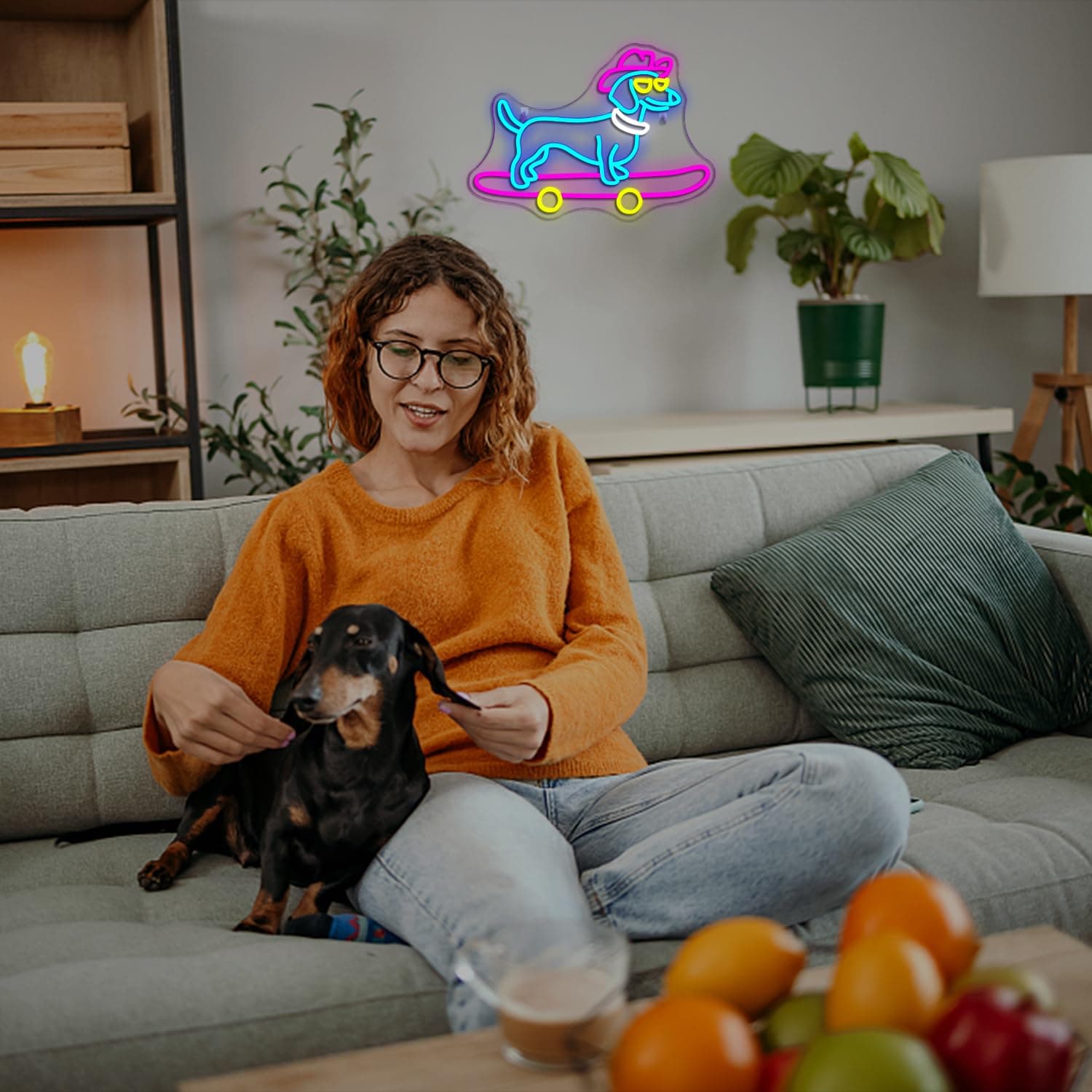 Lucunstar Dachshund Skateboard Neon Sign USB LED Light Wall Decor - Thumbnail 7
