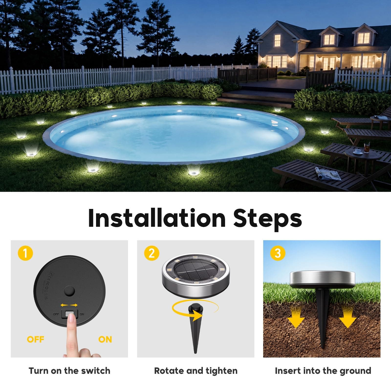 inkgear GS28 16 Pack Solar Ground Lights Pathway Lights Cool White Outdoor - Thumbnail 6