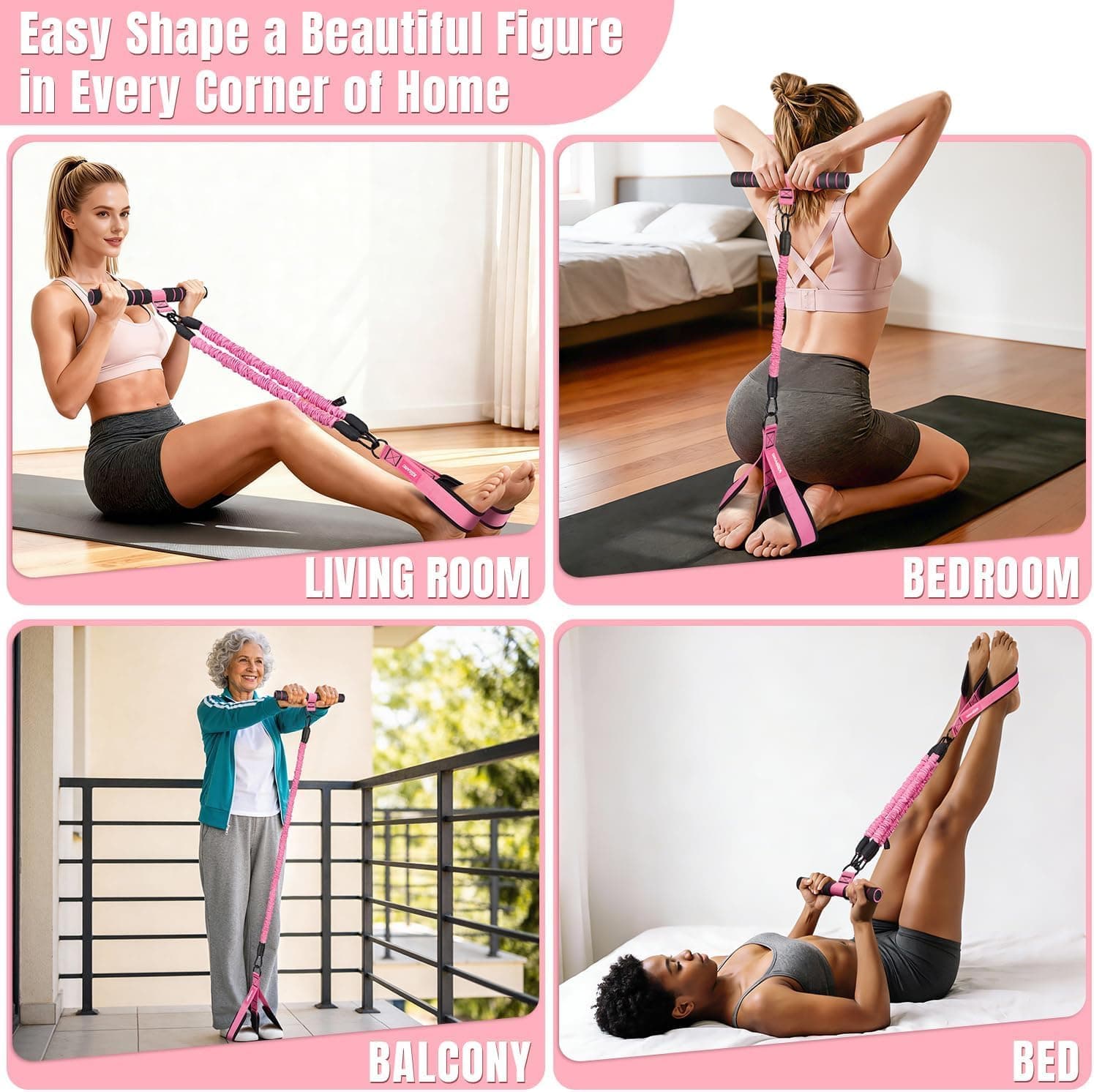 KUZARO Foot Pedal Resistance Band with Handle 3 Tube for Abs Waist Arm Leg - Thumbnail 6
