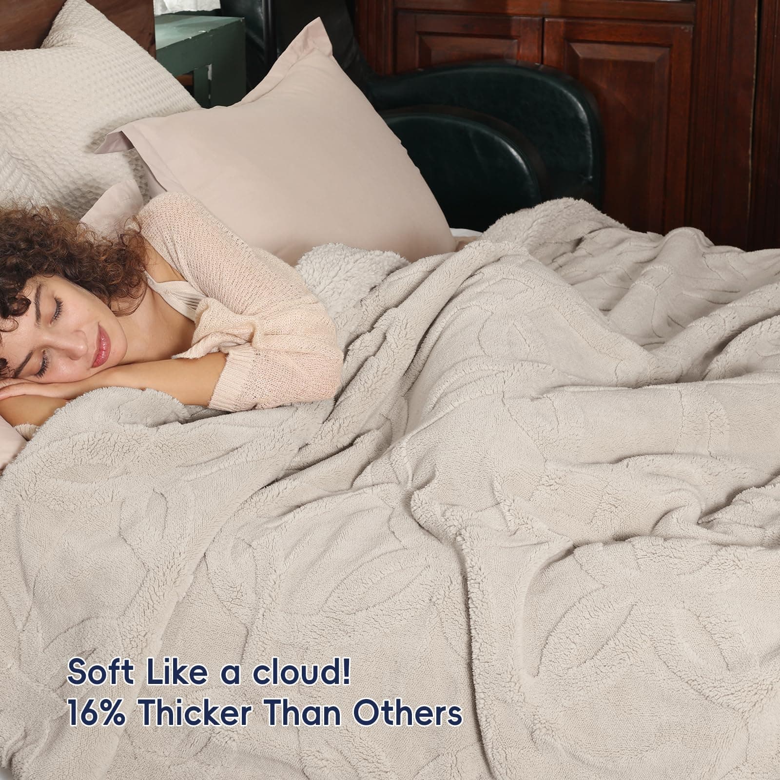 PHF Sherpa Fleece Blanket King Size 108" x 90" Oak - Thumbnail 2