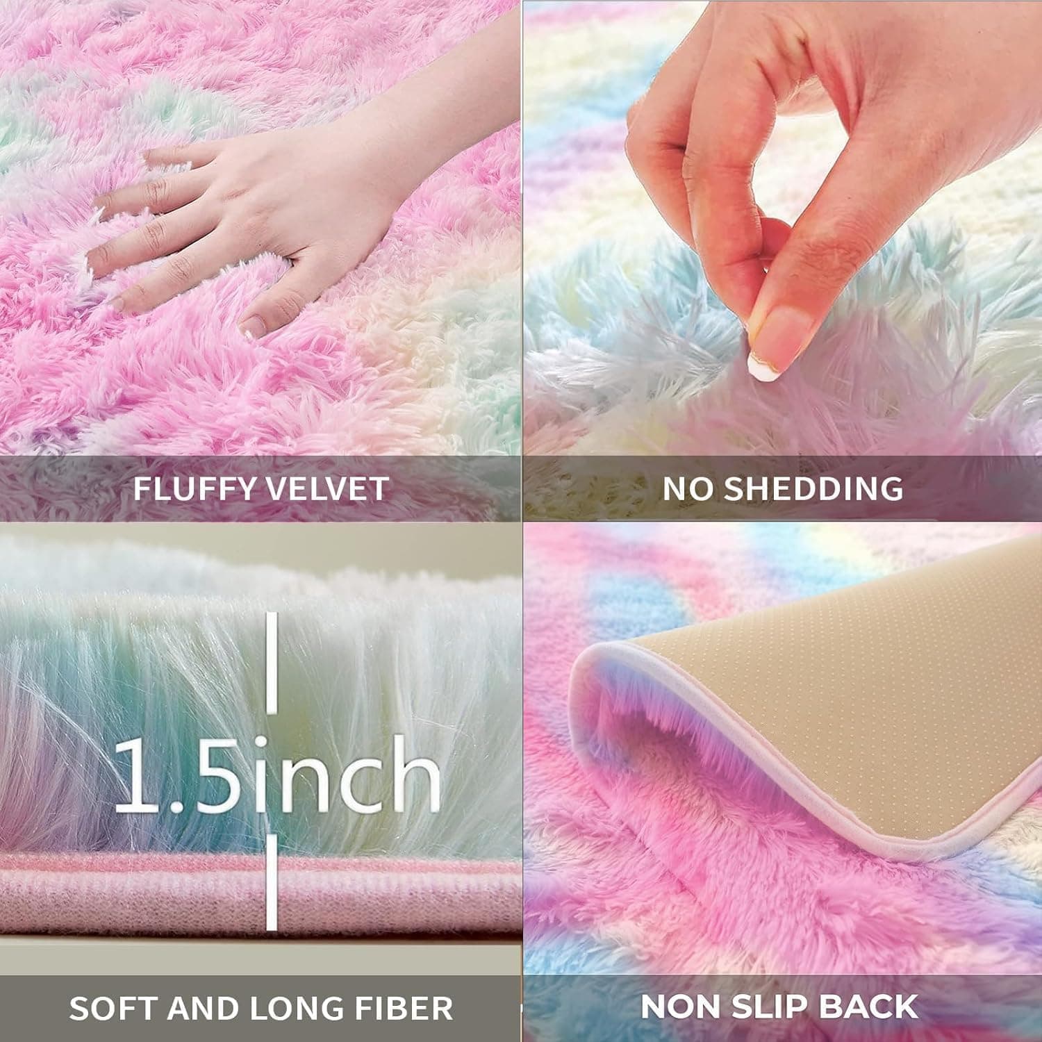 IR Imperial Rooms 8x10 Area Rug Rainbow Shag Fluffy Soft Plush Washable - Thumbnail 6