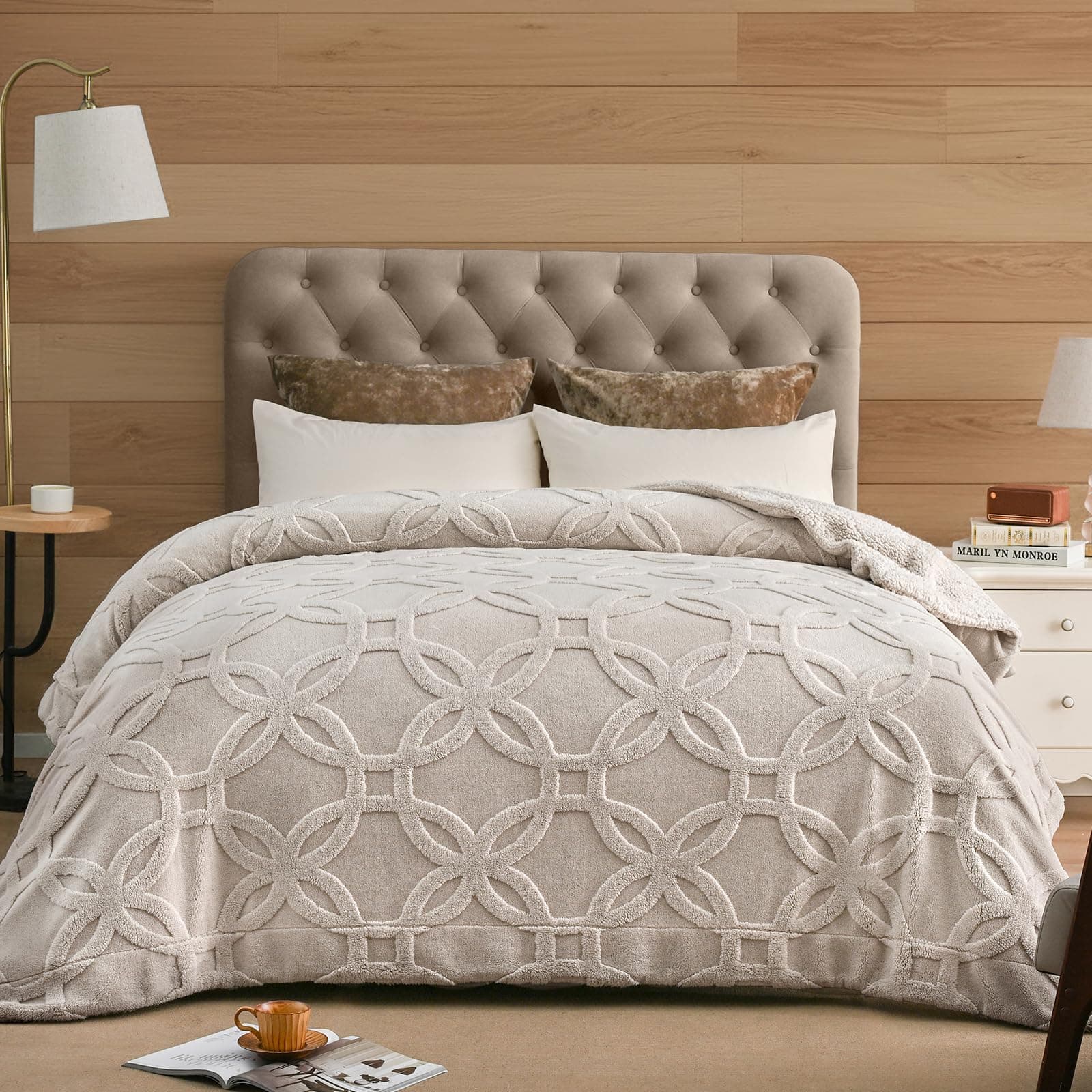 PHF Sherpa Fleece Blanket King Size 108" x 90" Oak