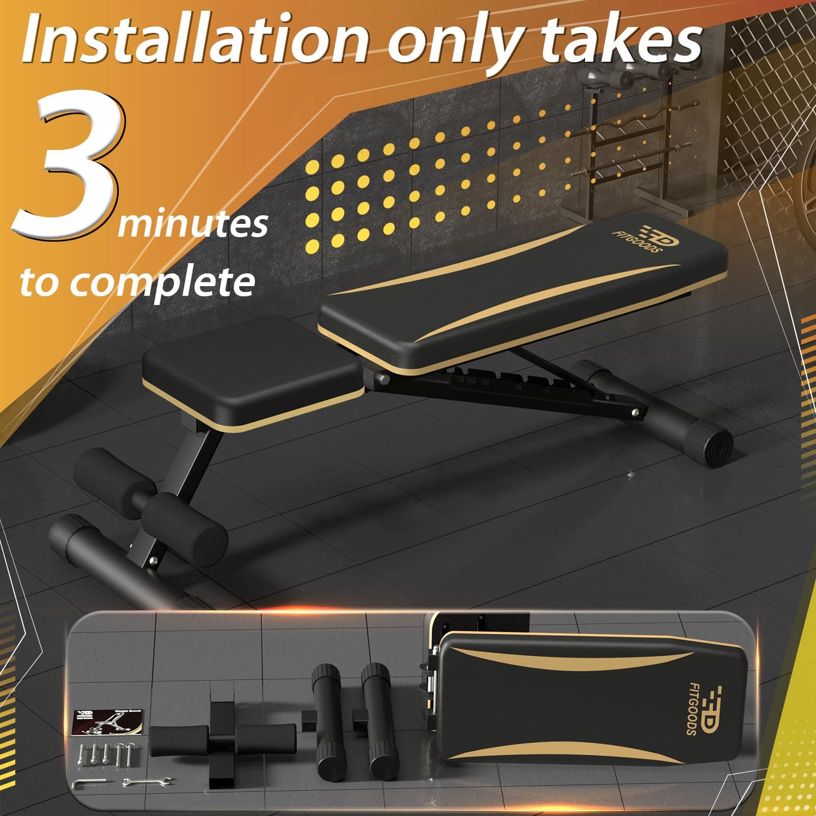 FitGoods Adjustable Weight Bench FGWB-003 660 LBS Heavy-Duty Foldable Incline - Thumbnail 3