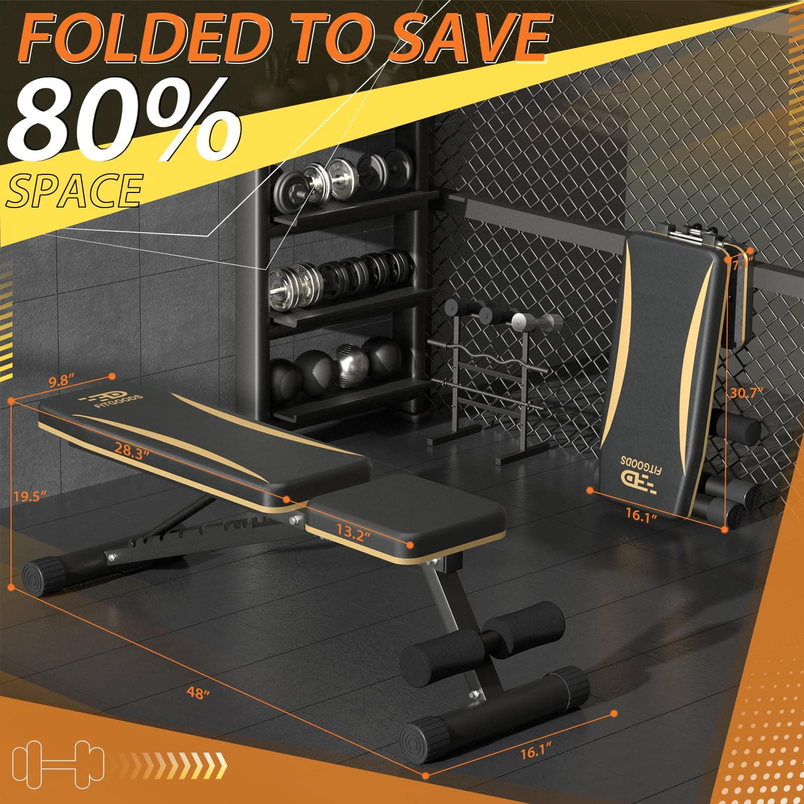 FitGoods Adjustable Weight Bench FGWB-003 660 LBS Heavy-Duty Foldable Incline - Thumbnail 2