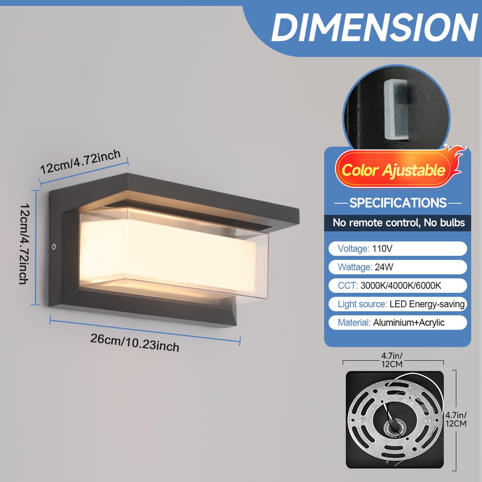 Mille Lucciole 4 Pack 24W LED Outdoor Wall Lights 3-Color 2100LM IP65 Waterproof - Thumbnail 4