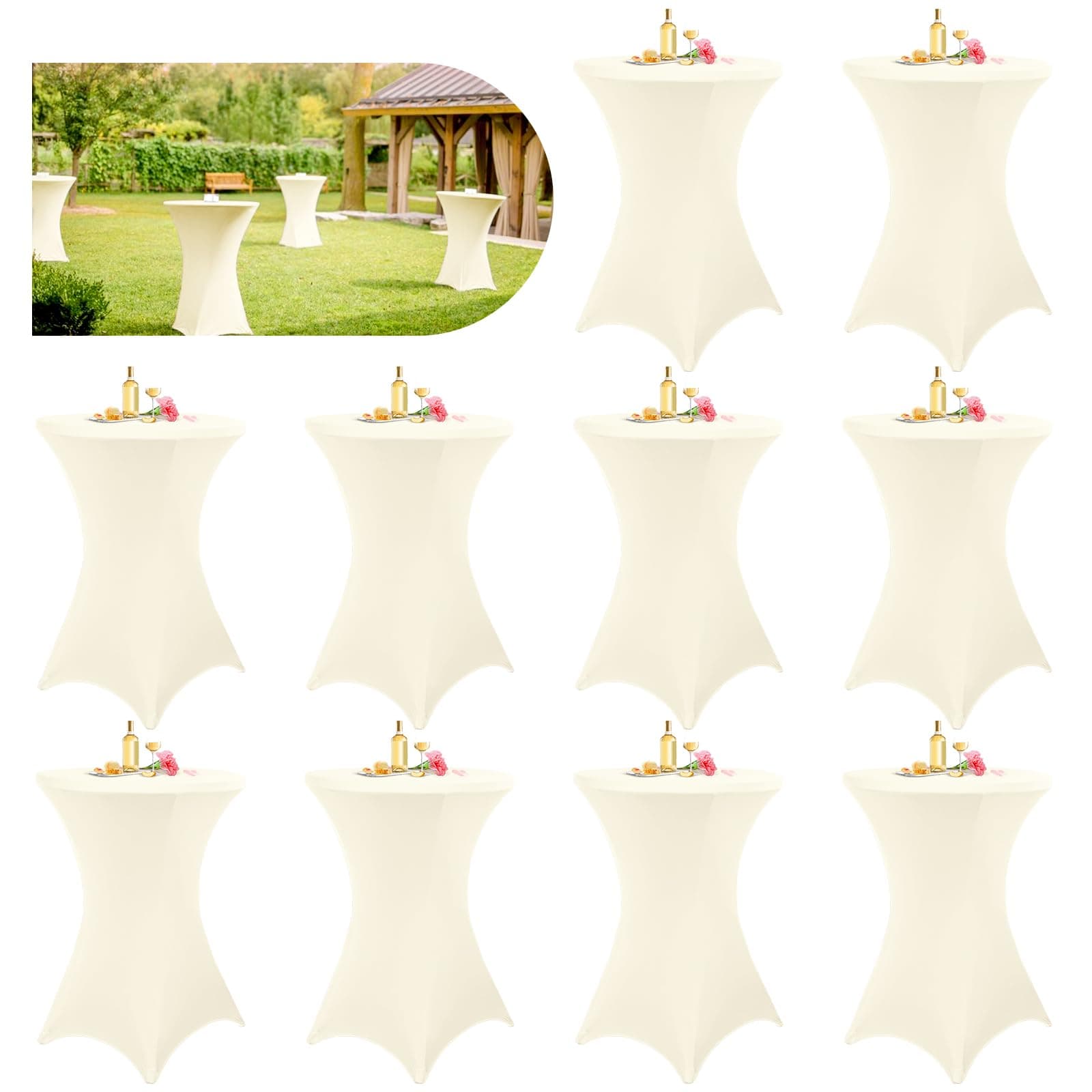 Pesonlook 10 Pack Spandex Tablecloth 32"x43" Beige Fitted High Top Table Cover