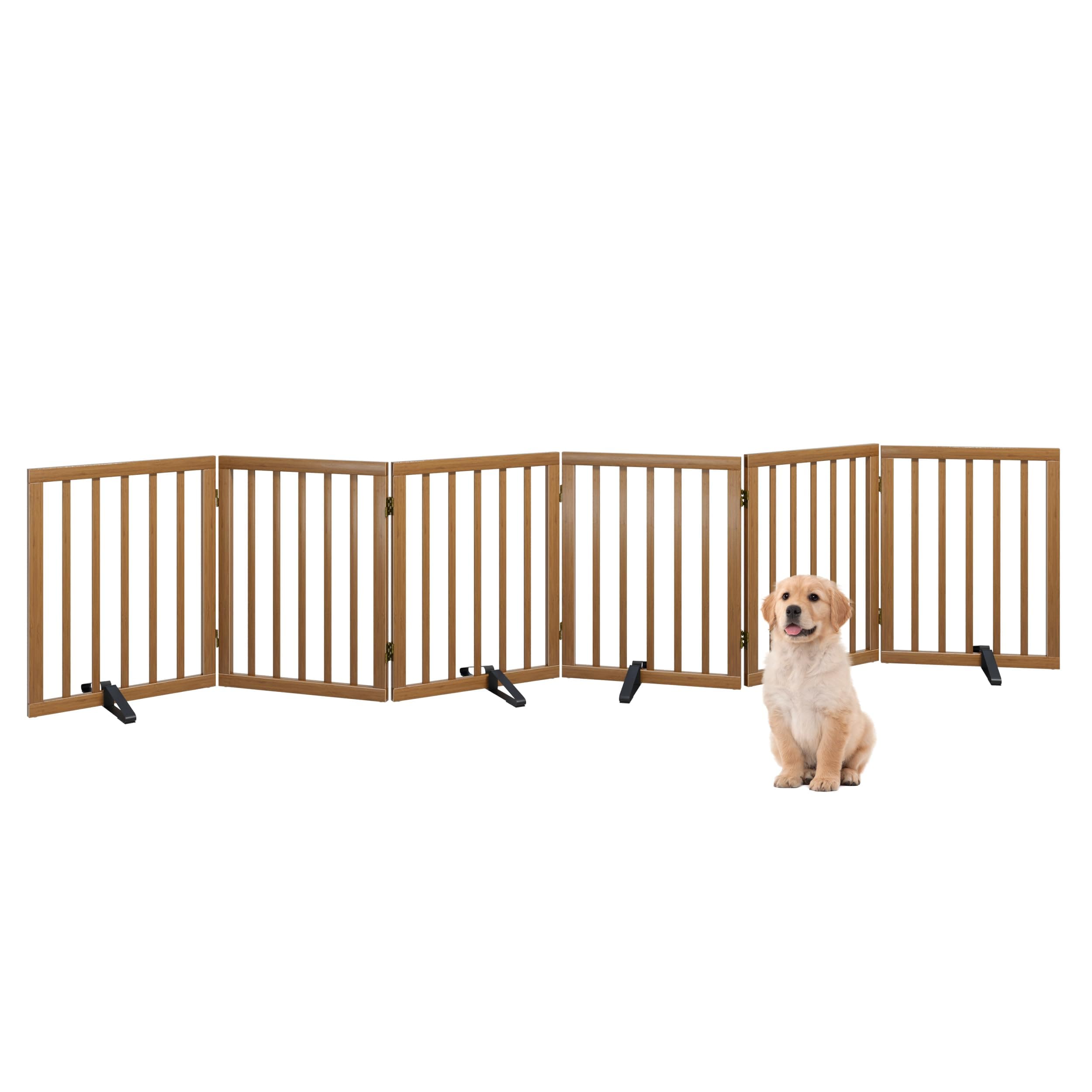 Algherohein Dog Gate 6 Panels Walnut Freestanding Pet Gate Doorway