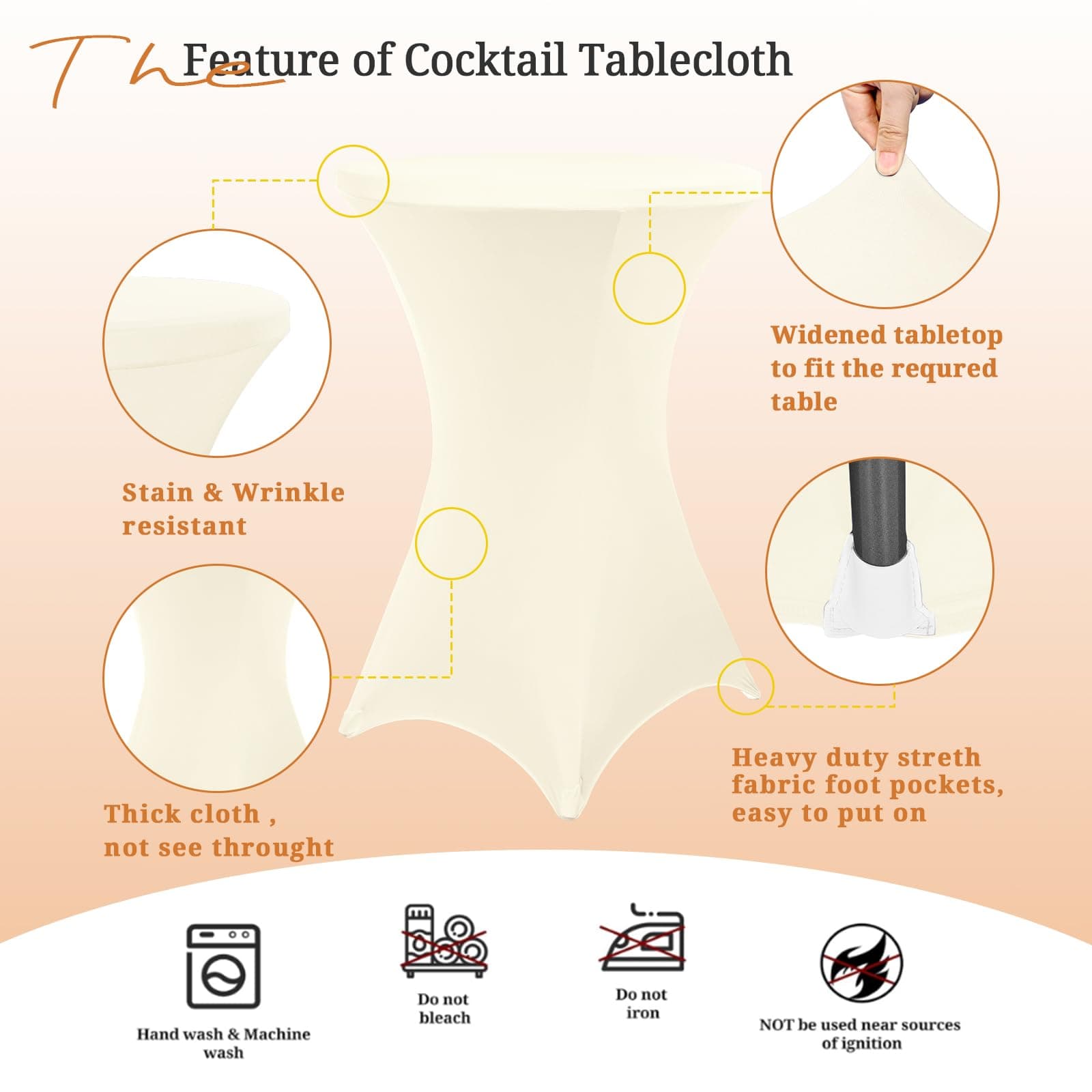 Pesonlook 10 Pack Spandex Tablecloth 32"x43" Beige Fitted High Top Table Cover - Thumbnail 4