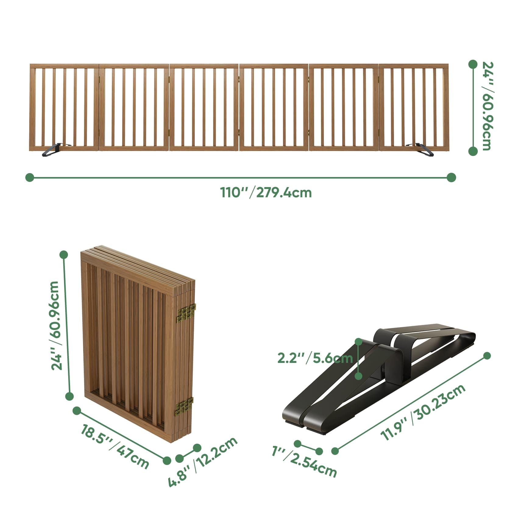 Algherohein Dog Gate 6 Panels Walnut Freestanding Pet Gate Doorway - Thumbnail 2