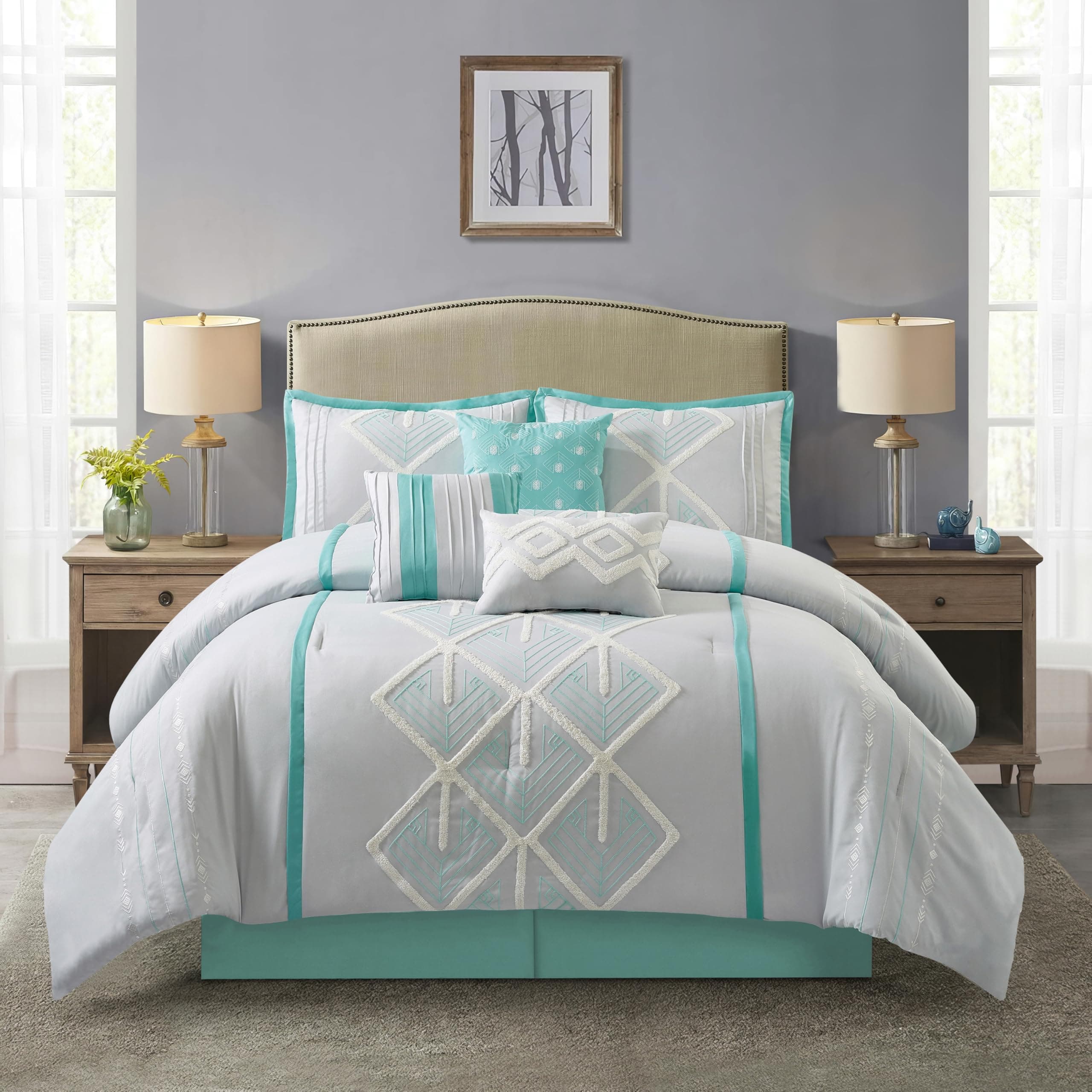 Stratford Park Blue Comforter Set California King 7 Piece Matching Bed Skirt
