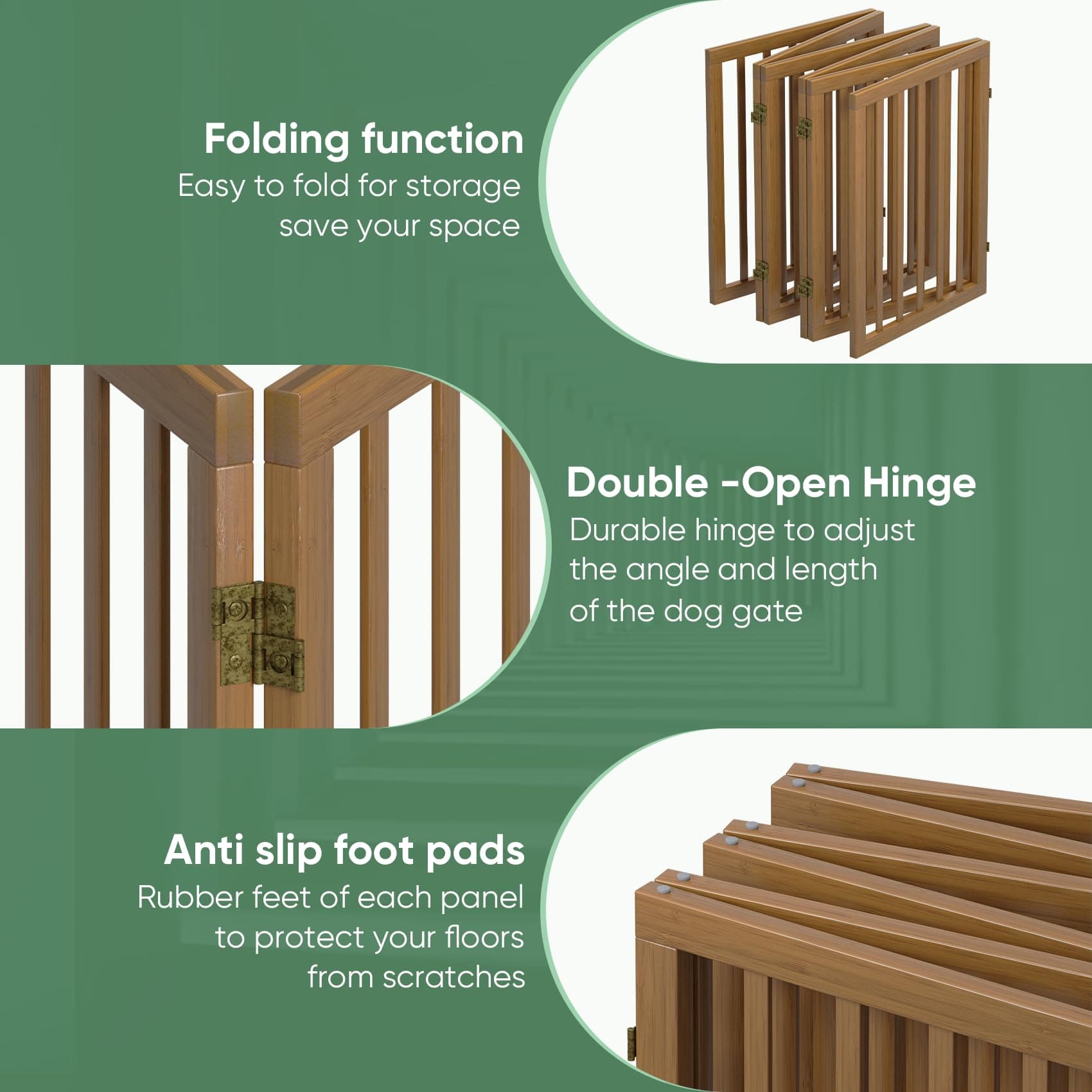 Algherohein Dog Gate 6 Panels Walnut Freestanding Pet Gate Doorway - Thumbnail 3