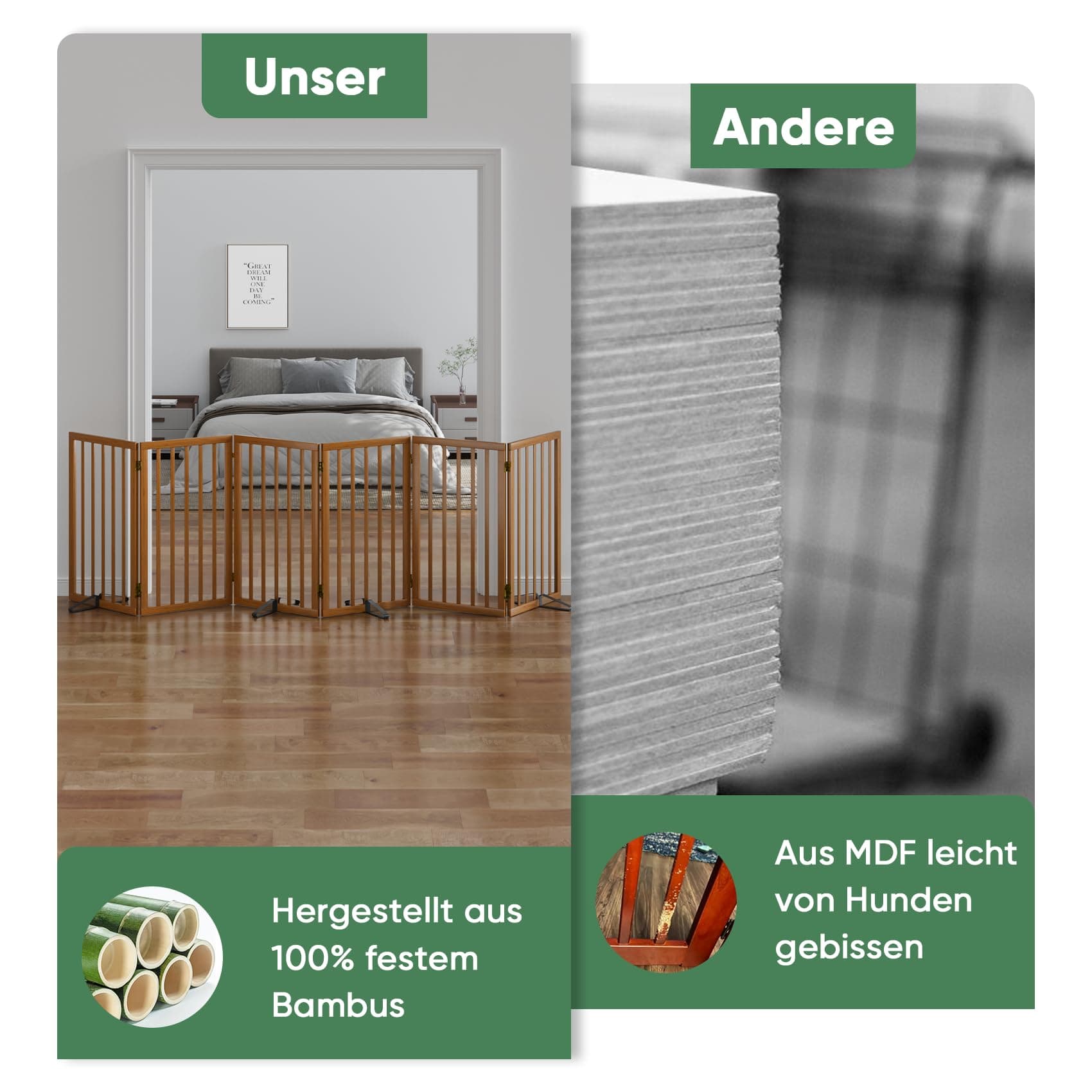 Algherohein Dog Gate 6 Panels Walnut Freestanding Pet Gate Doorway - Thumbnail 6