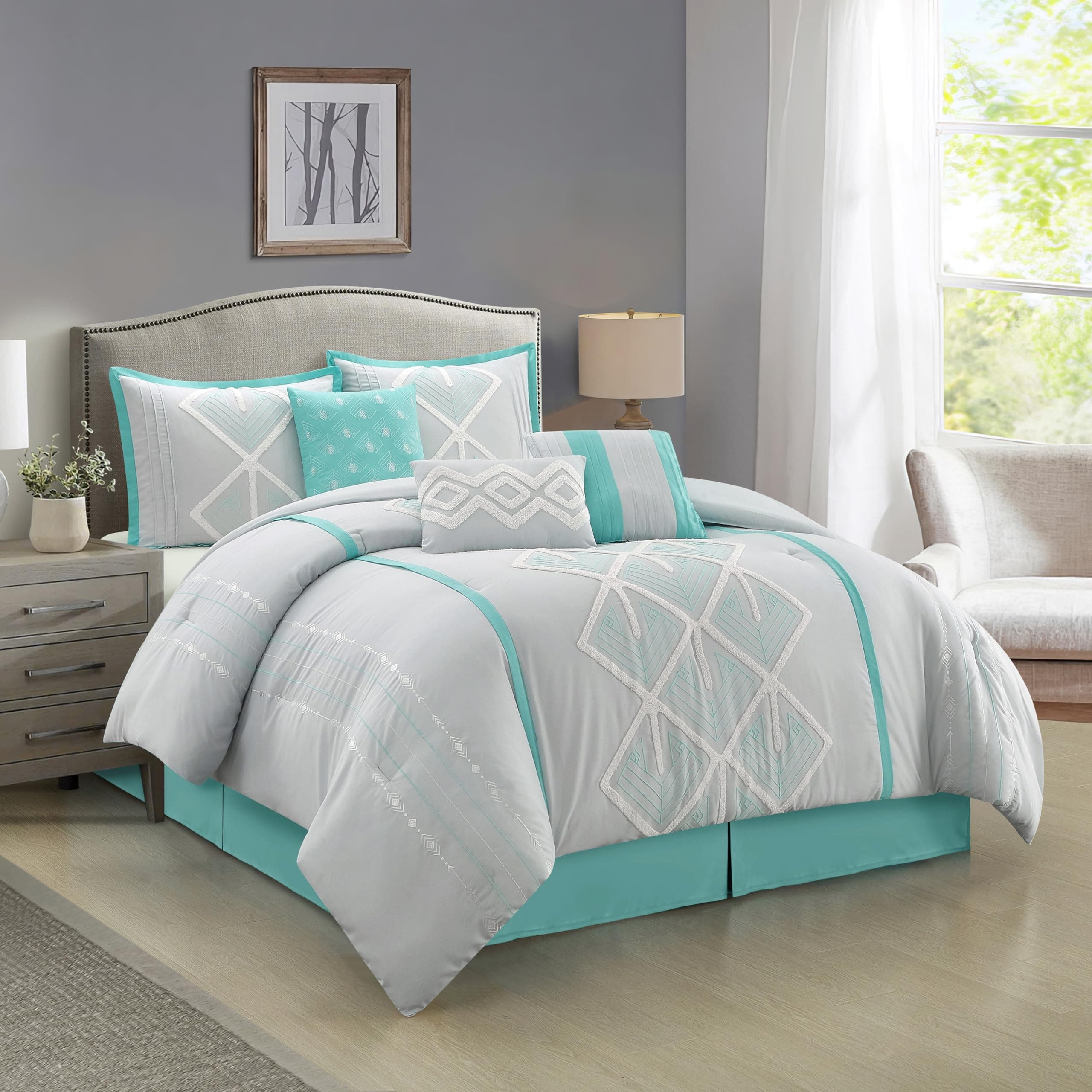 Stratford Park Blue Comforter Set California King 7 Piece Matching Bed Skirt - Thumbnail 2