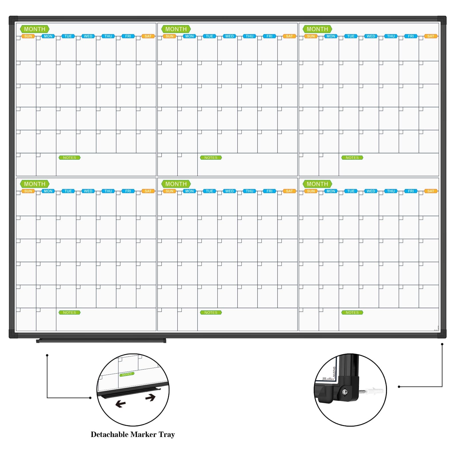 JILoffice Dry Erase Calendar Whiteboard 48x36 Black Aluminum Frame Wall Mounted - Thumbnail 3