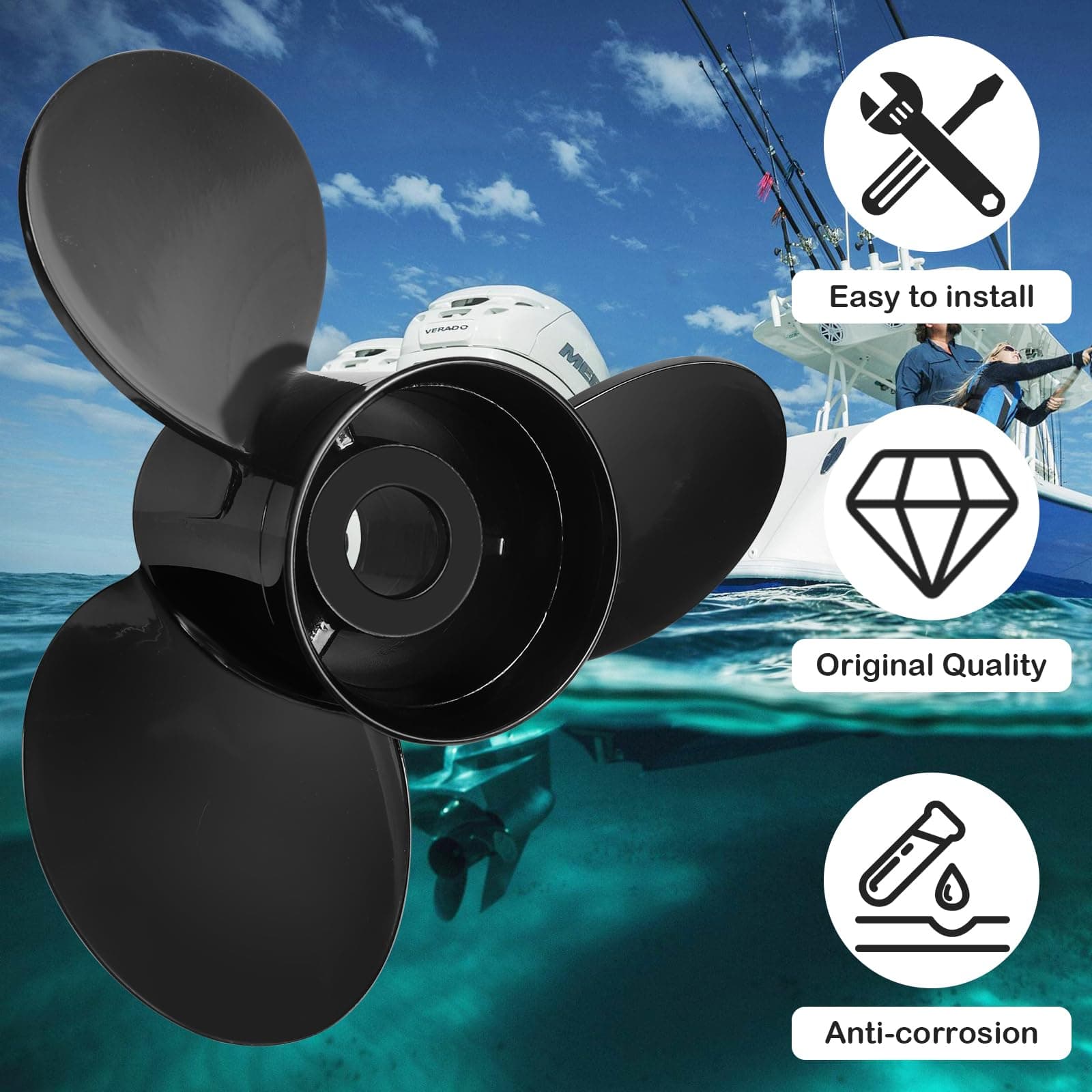 14-1/4" x 21 Pitch 3-Blade Aluminum Propeller for Mercruiser Alpha One Mercury - Thumbnail 4