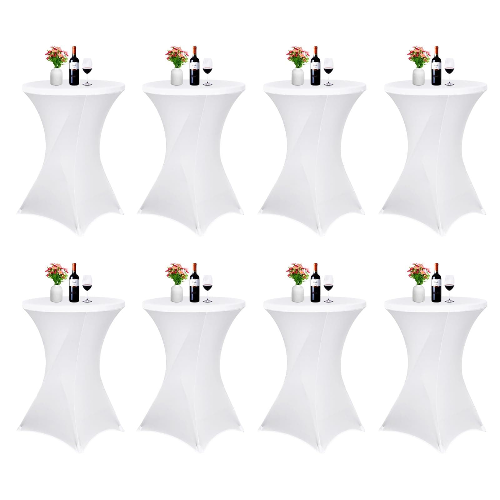 8 Pack Spandex Cocktail Table Covers 32"x43" White Square Corners for Bar