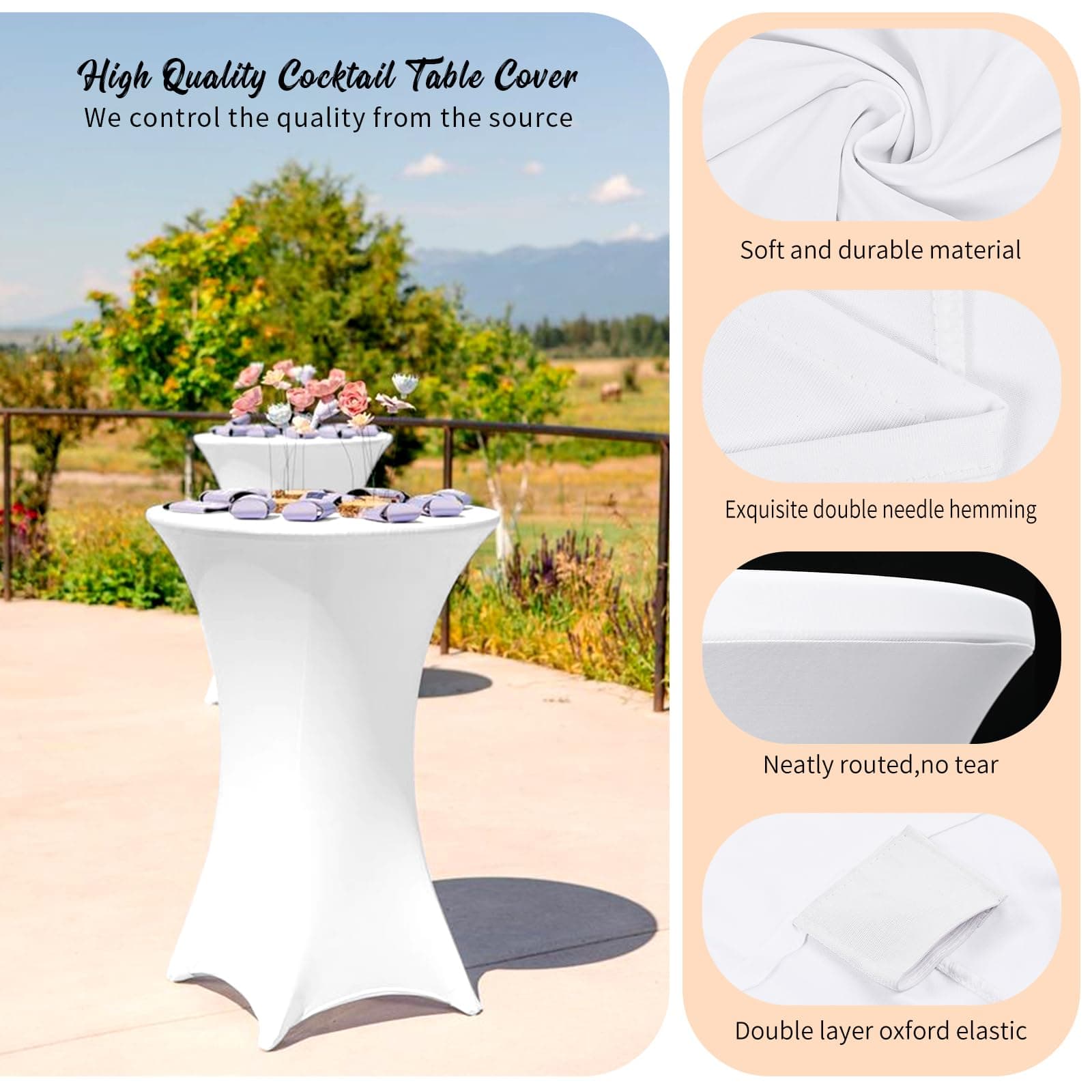 8 Pack Spandex Cocktail Table Covers 32"x43" White Square Corners for Bar - Thumbnail 2