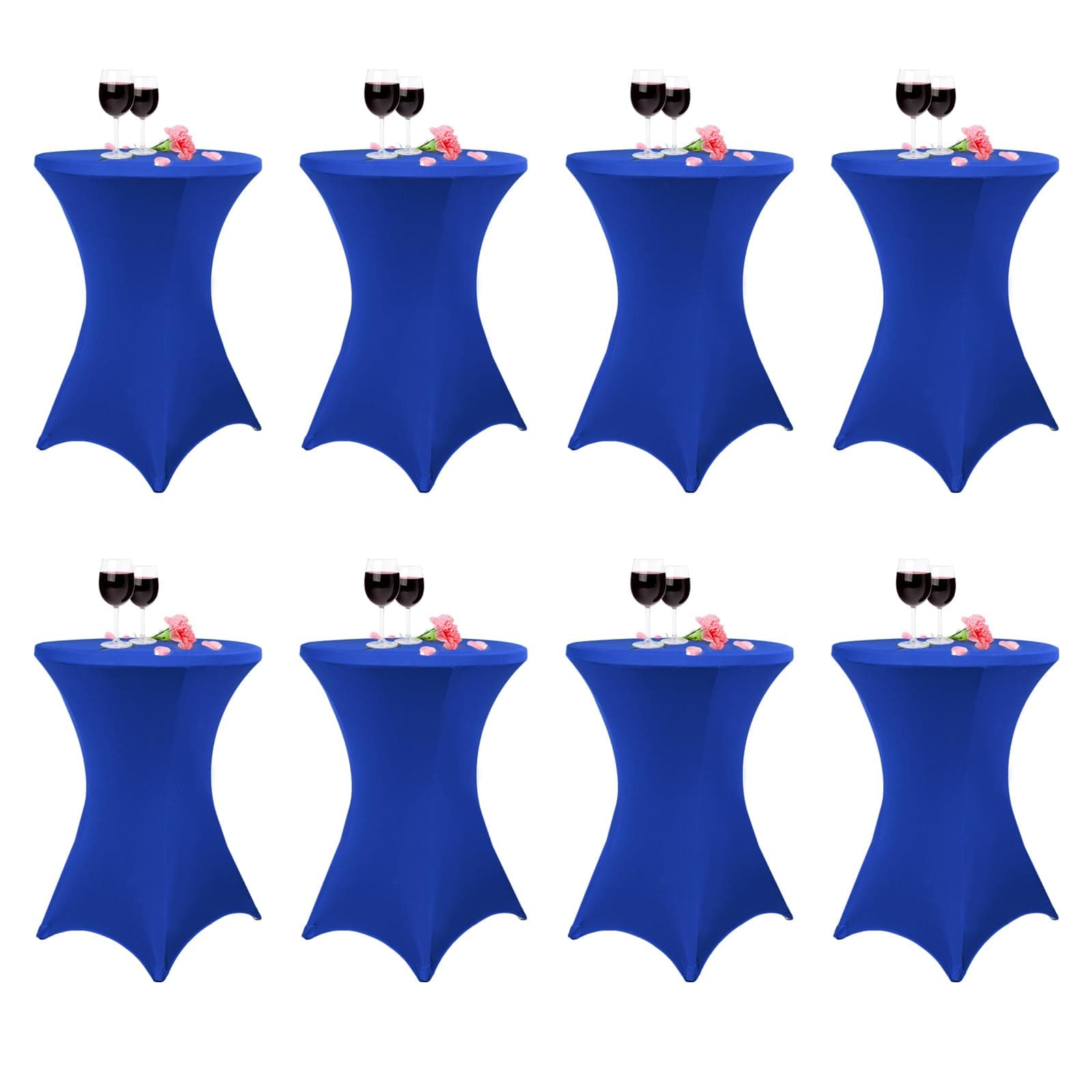 Pesonlook 8 Pack Cocktail Spandex Fitted Tablecloth 32"x43" Royal Blue