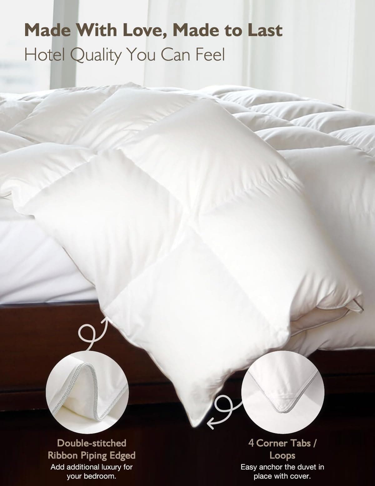Cobnom Feather Down Comforter Full Size Medium Warm All Season 82x86 Inch White - Thumbnail 7