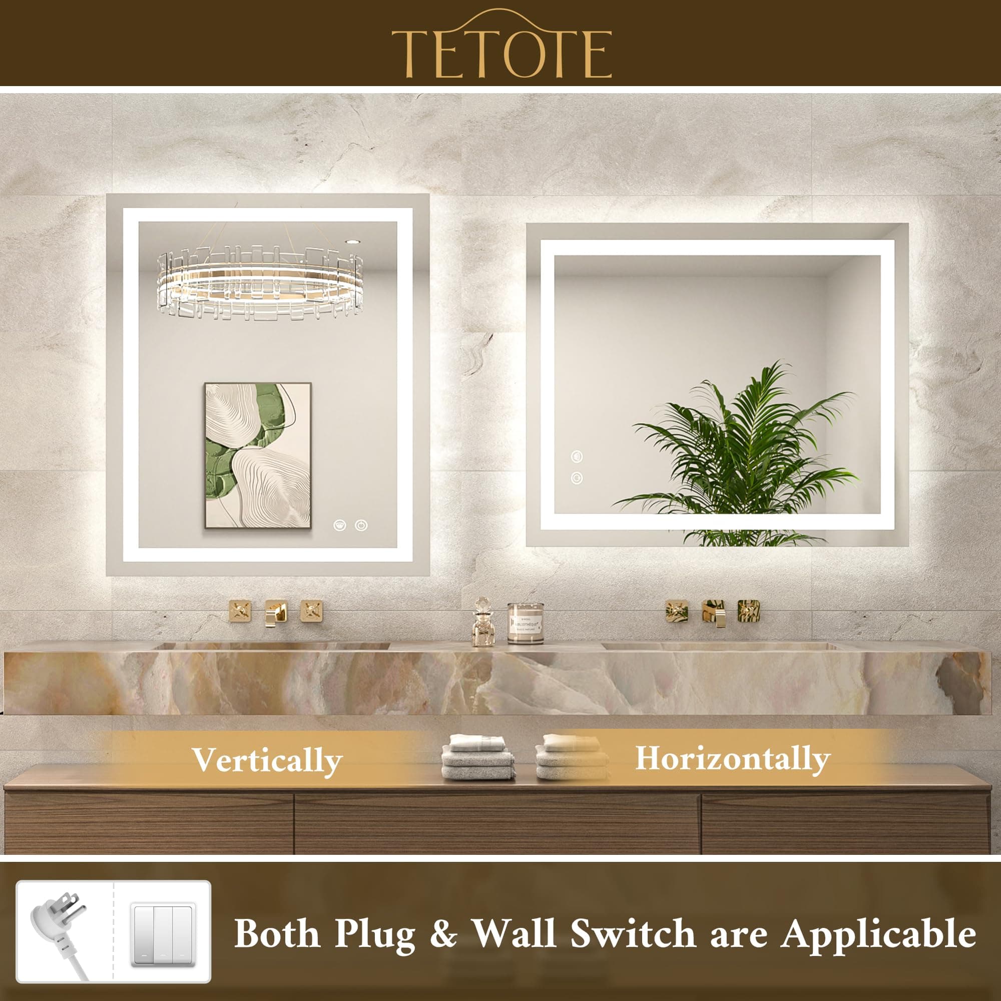 TETOTE LED Bathroom Mirror 24x30 Inch Lighted Vanity Mirror Frontlit Backlit - Thumbnail 7