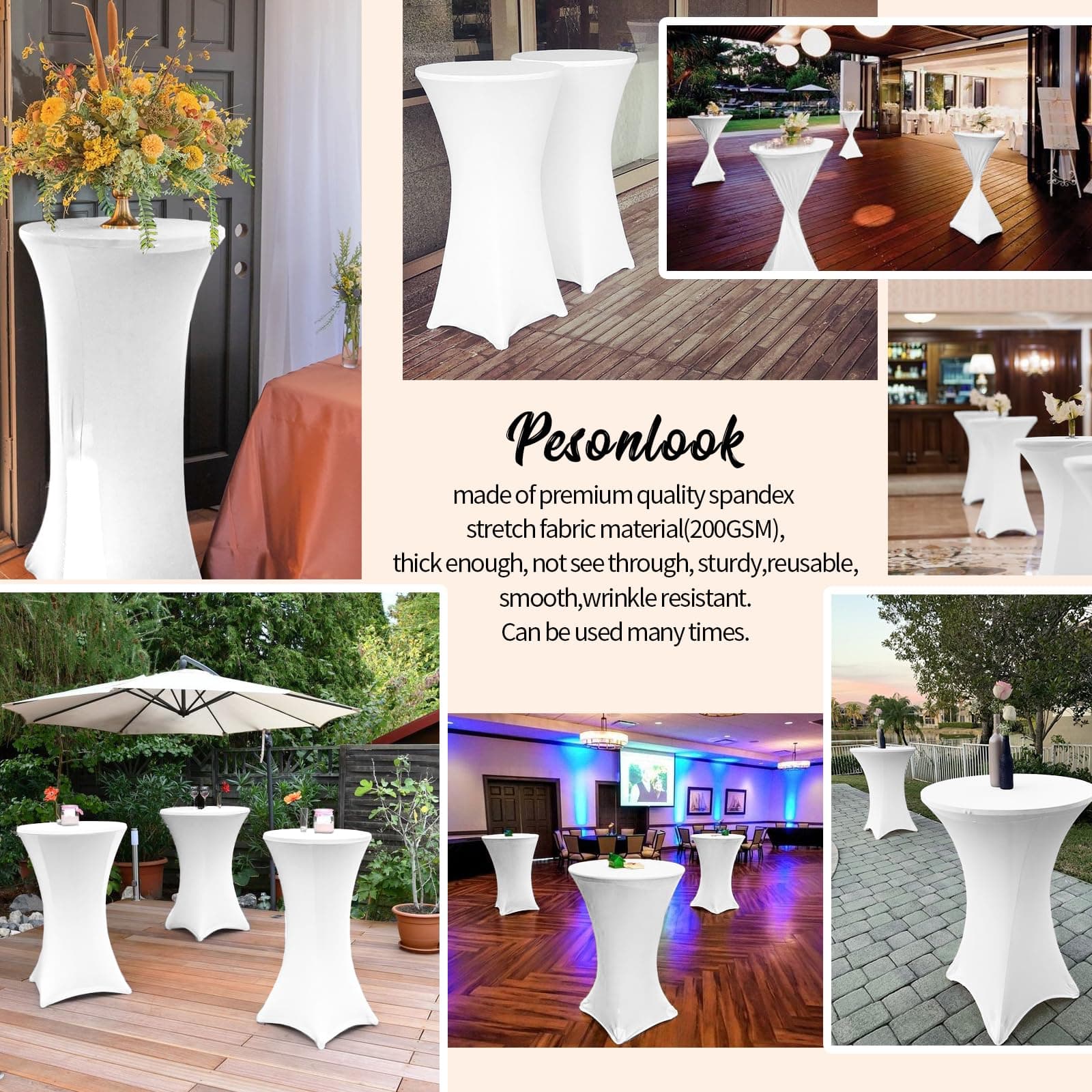 8 Pack Spandex Cocktail Table Covers 32"x43" White Square Corners for Bar - Thumbnail 7