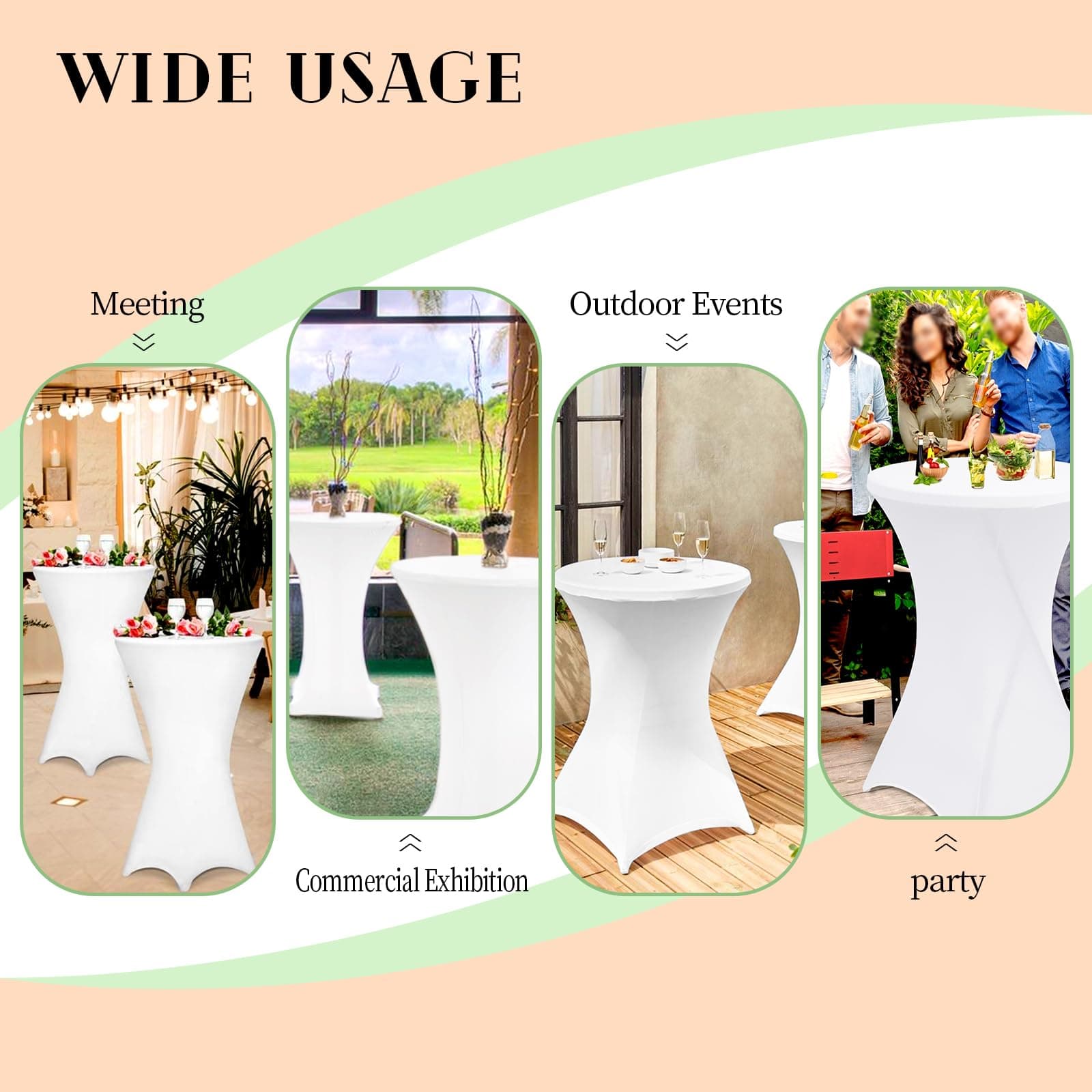 8 Pack Spandex Cocktail Table Covers 32"x43" White Square Corners for Bar - Thumbnail 5