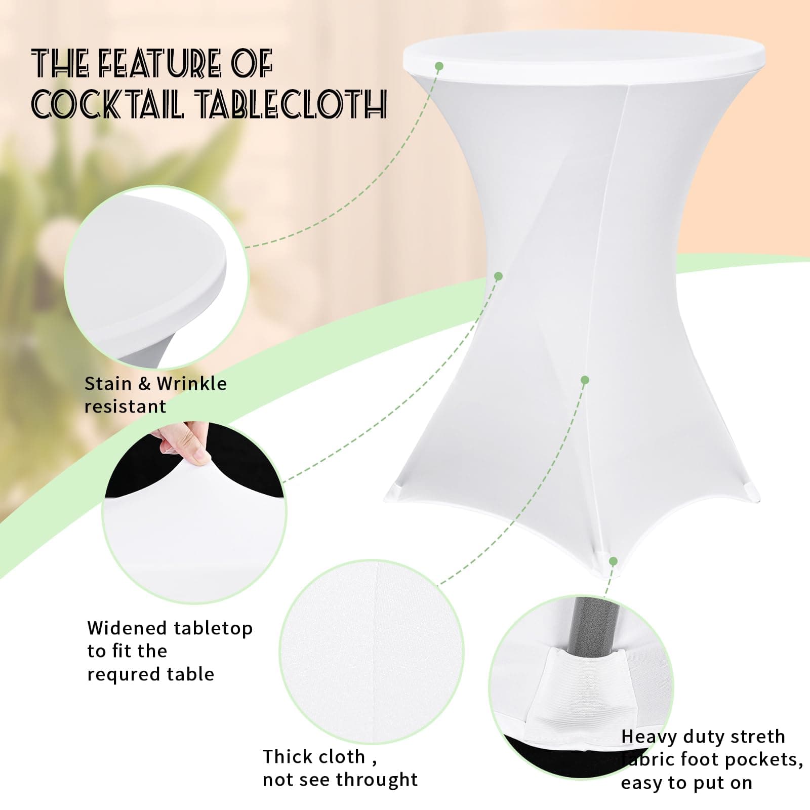 8 Pack Spandex Cocktail Table Covers 32"x43" White Square Corners for Bar - Thumbnail 4