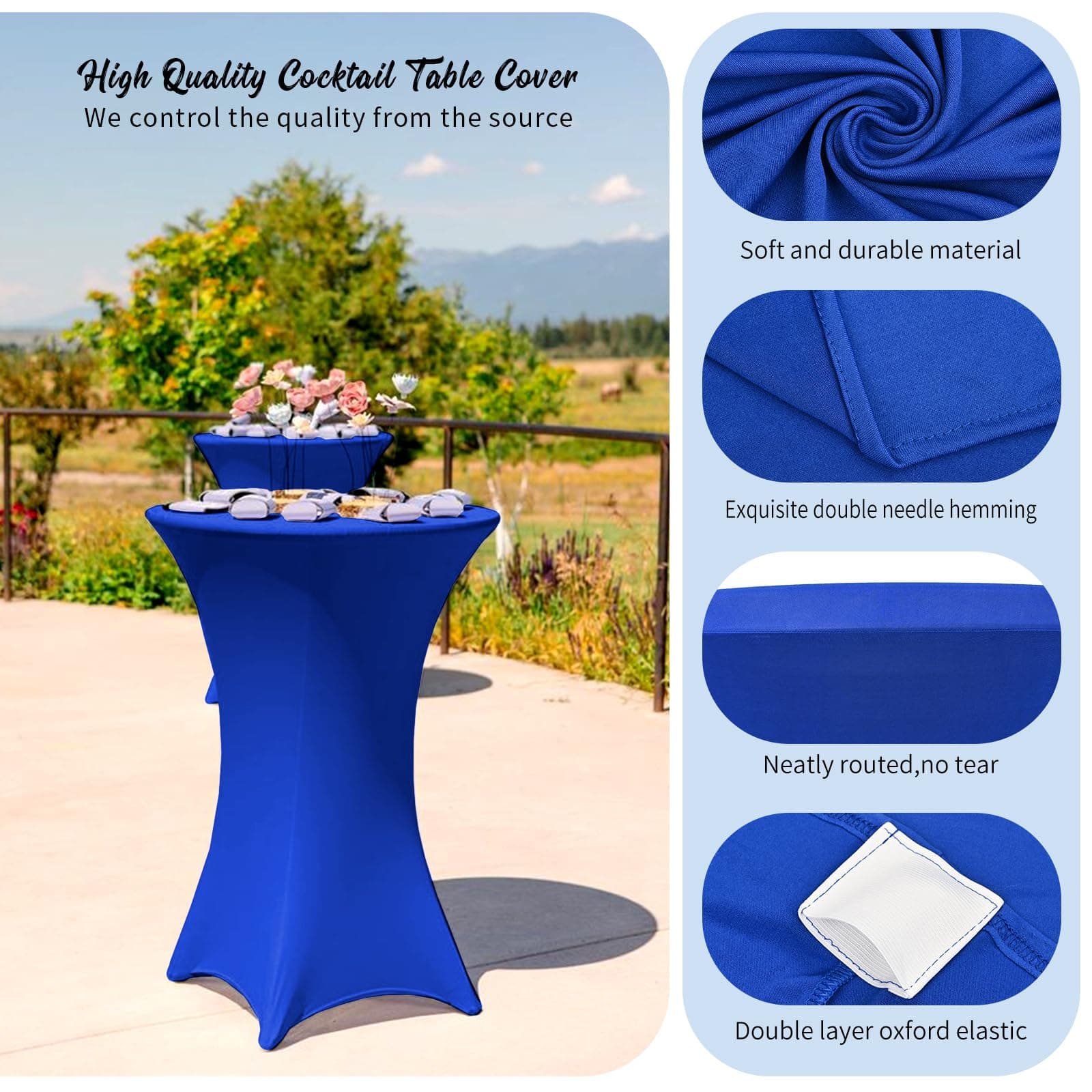 Pesonlook 8 Pack Cocktail Spandex Fitted Tablecloth 32"x43" Royal Blue - Thumbnail 2