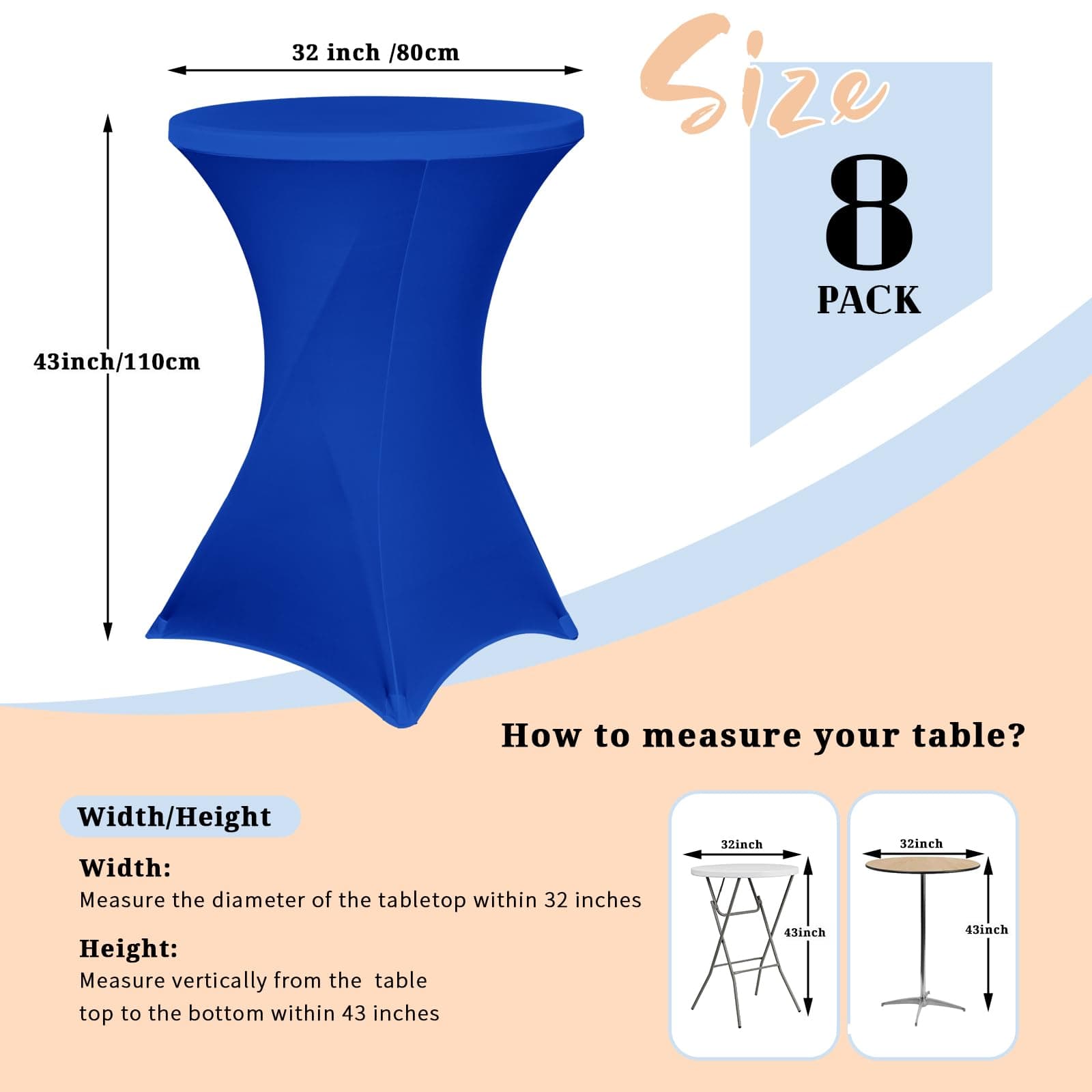 Pesonlook 8 Pack Cocktail Spandex Fitted Tablecloth 32"x43" Royal Blue - Thumbnail 3
