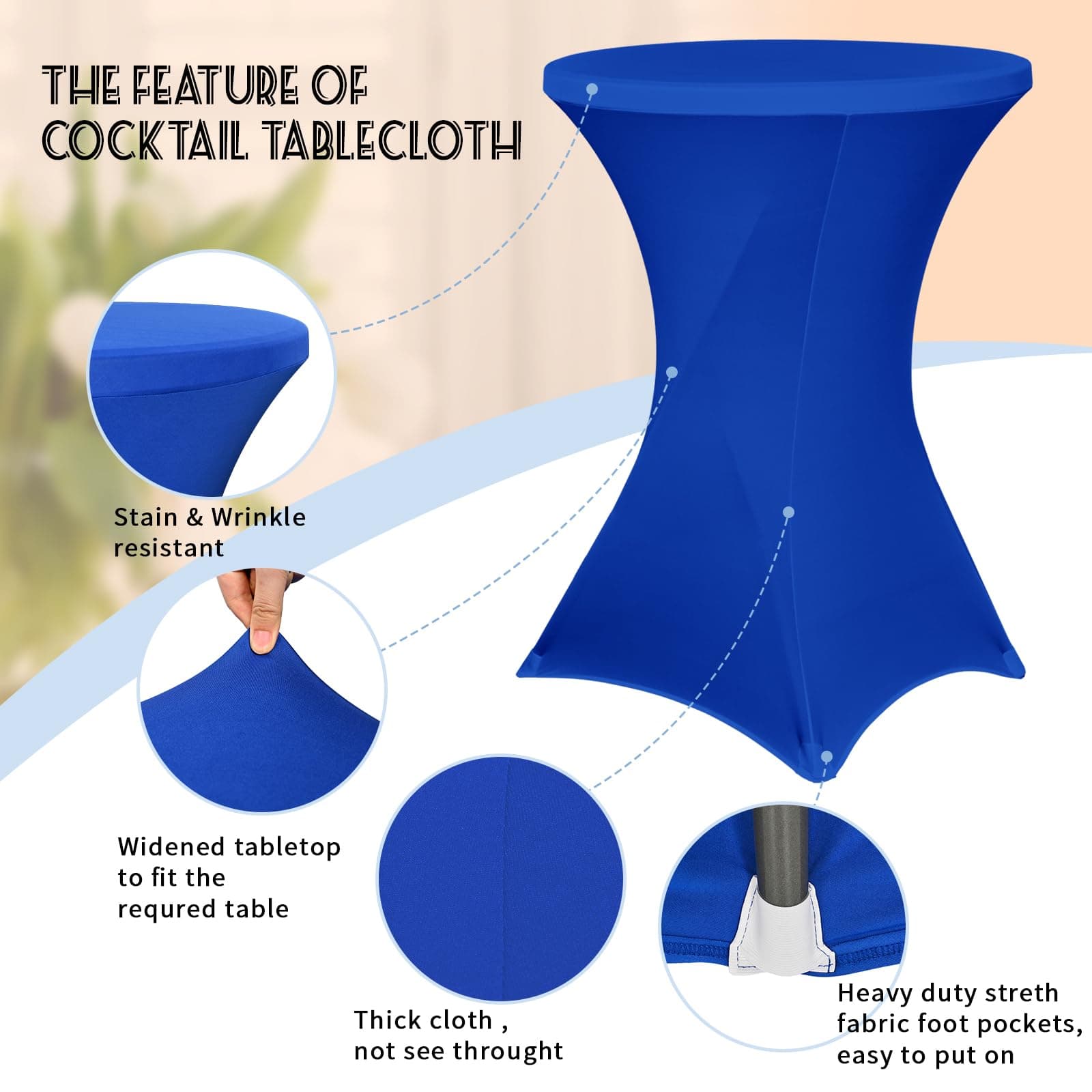Pesonlook 8 Pack Cocktail Spandex Fitted Tablecloth 32"x43" Royal Blue - Thumbnail 4
