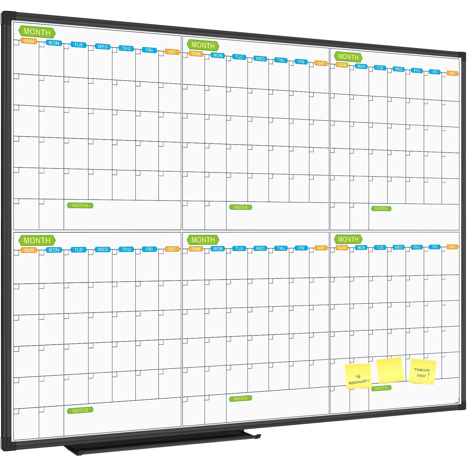 JILoffice Dry Erase Calendar Whiteboard 48x36 Black Aluminum Frame Wall Mounted