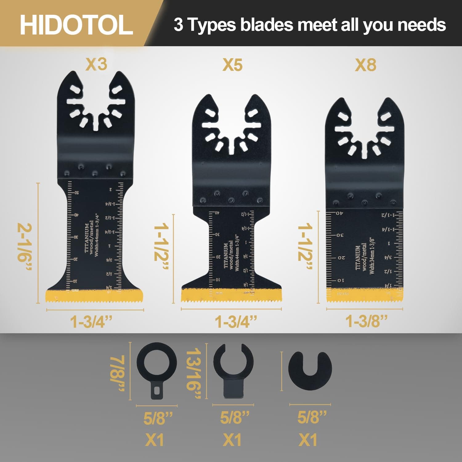 HIDOTOL 16 PCS Titanium Oscillating Saw Blades for Hard Material Metal Wood - Thumbnail 2