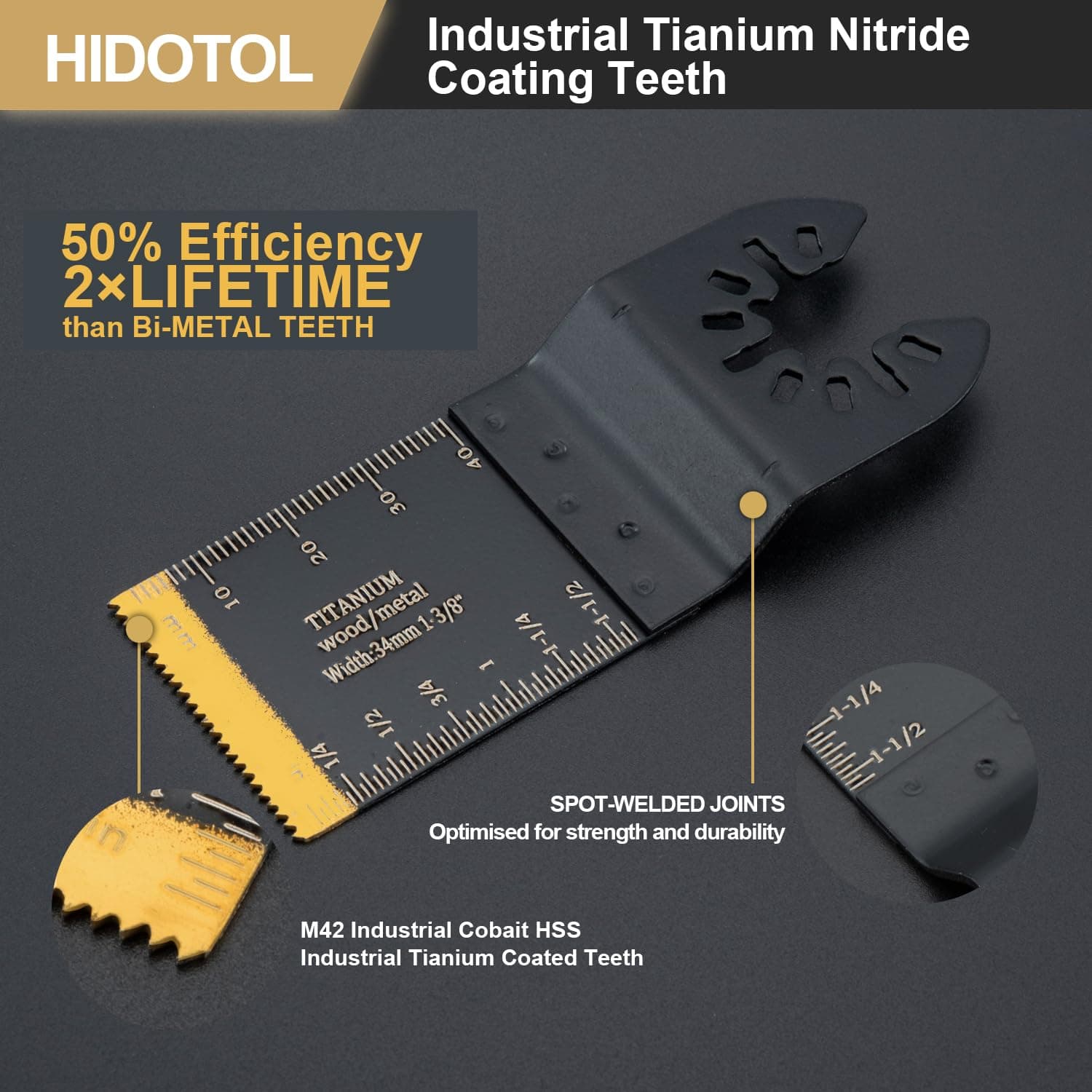 HIDOTOL 16 PCS Titanium Oscillating Saw Blades for Hard Material Metal Wood - Thumbnail 3