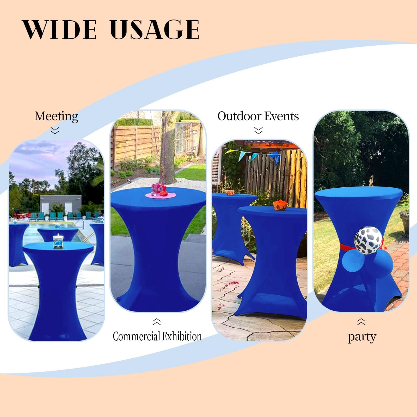 Pesonlook 8 Pack Cocktail Spandex Fitted Tablecloth 32"x43" Royal Blue - Thumbnail 5