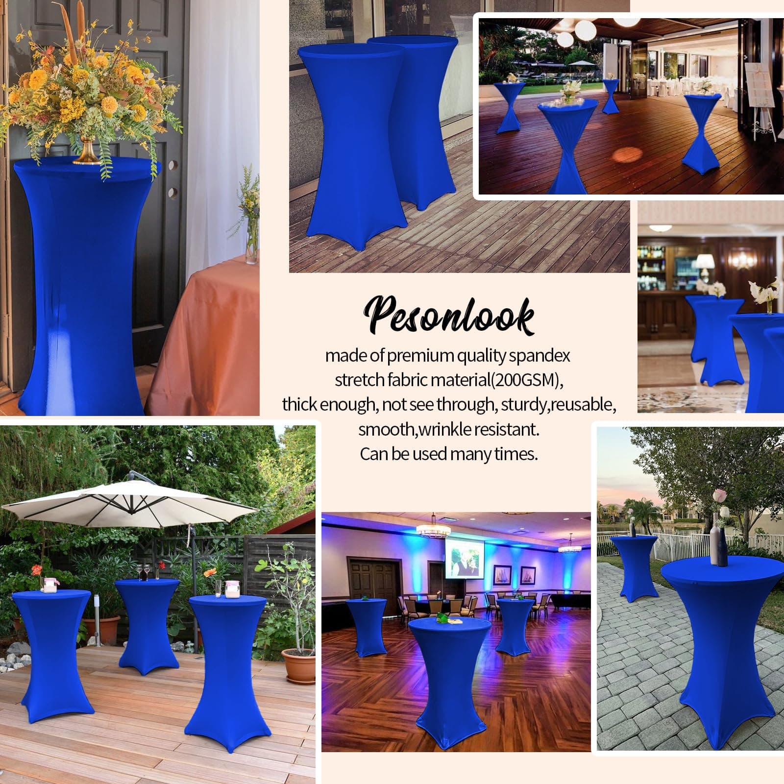 Pesonlook 8 Pack Cocktail Spandex Fitted Tablecloth 32"x43" Royal Blue - Thumbnail 7