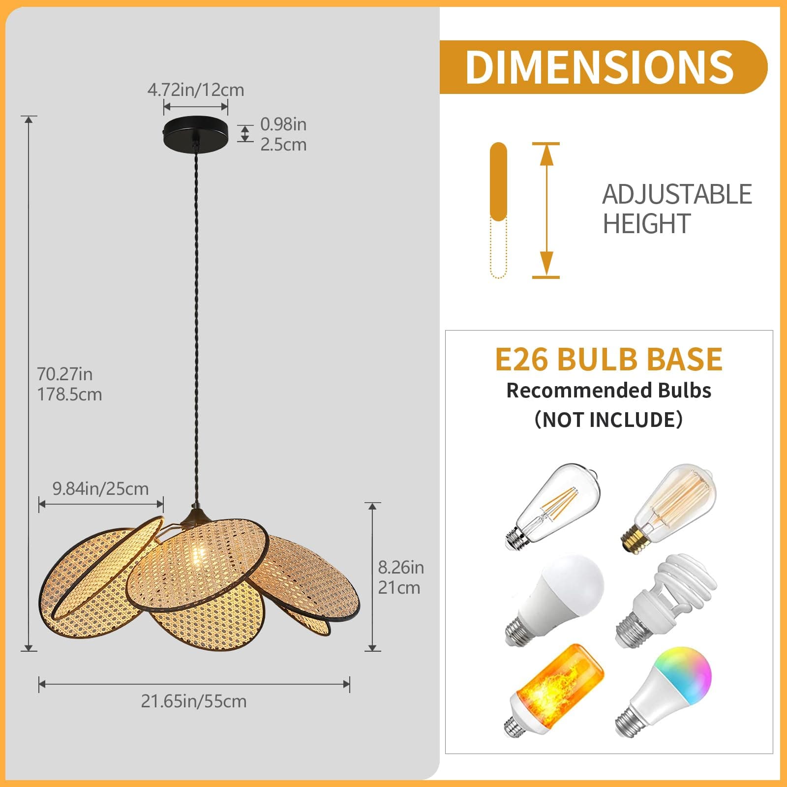 ADCTHOME 376-1 Boho Hemp Rope Rattan Pendant Light for Kitchen Bedroom - Thumbnail 2