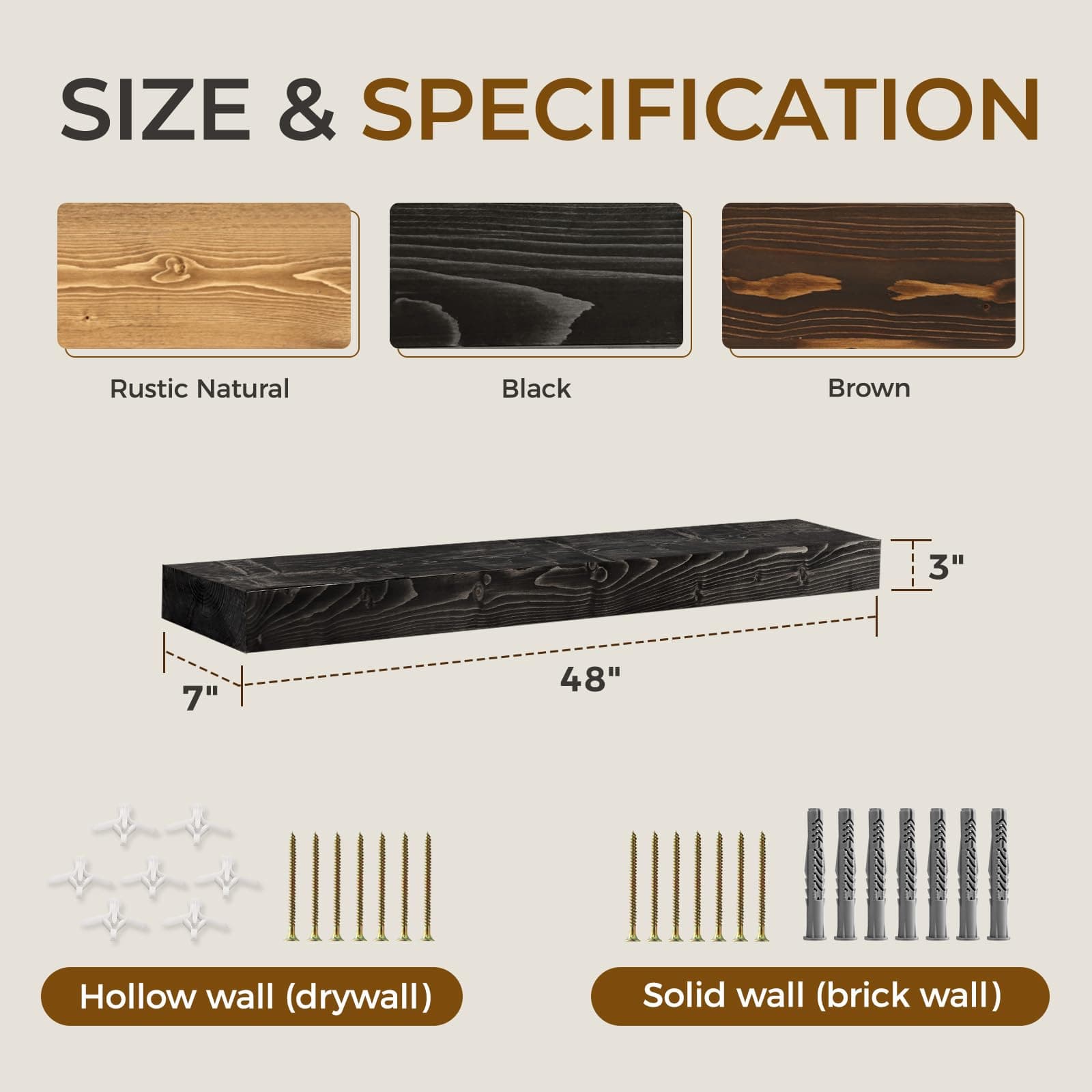 YLYHSST 48" Fireplace Mantel 3'' Thick Solid Wood Floating Shelf Black - Thumbnail 2