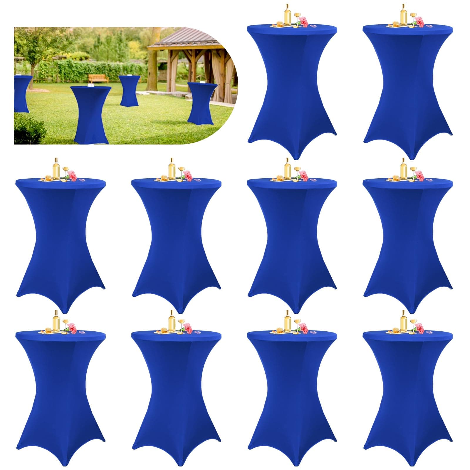 Pesonlook 10 Pack Spandex Tablecloth 32"x43" Royal Blue Fitted High Top Bar