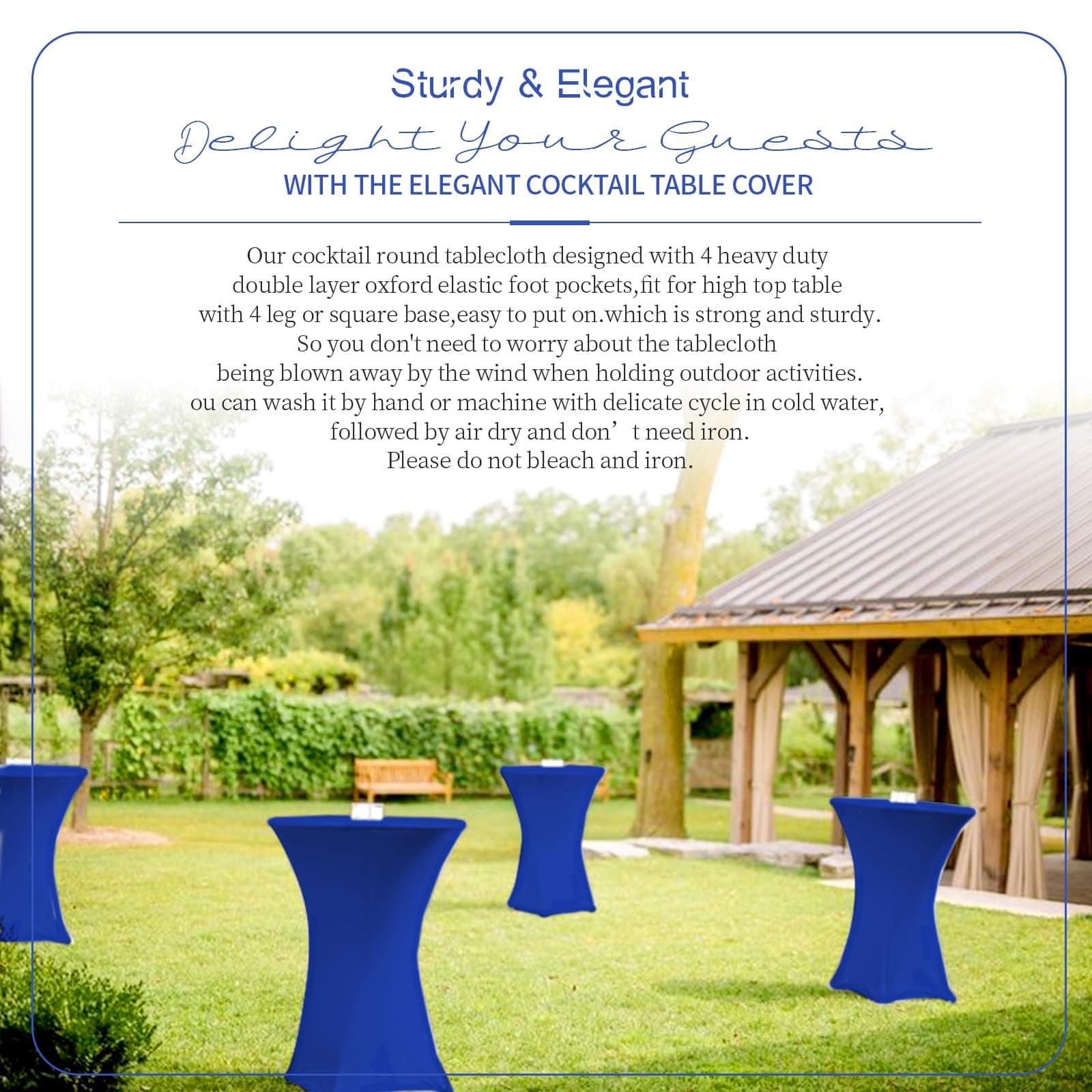 Pesonlook 10 Pack Spandex Tablecloth 32"x43" Royal Blue Fitted High Top Bar - Thumbnail 2